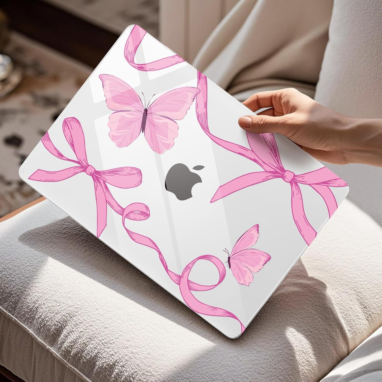 Mektron Compatible with M4 MacBook Air 15 inch Case 2025 A3241 2024 2023 M3 A3114 A2941 M2 Liquid Retina Display Touch ID, Plastic Hard Case & Keyboard Skin & Screen Protector - Pink Bows C245