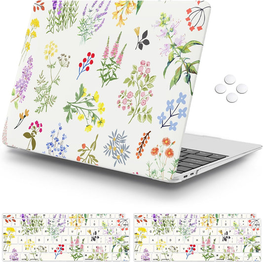 iCasso Compatible with MacBook Air 13 inch Case 2020-2018 Release M1 A2337 A2179 A1932, Elegant Floral Protective Hard Shell Case +Keyboard Cover + Screen Protector（White）