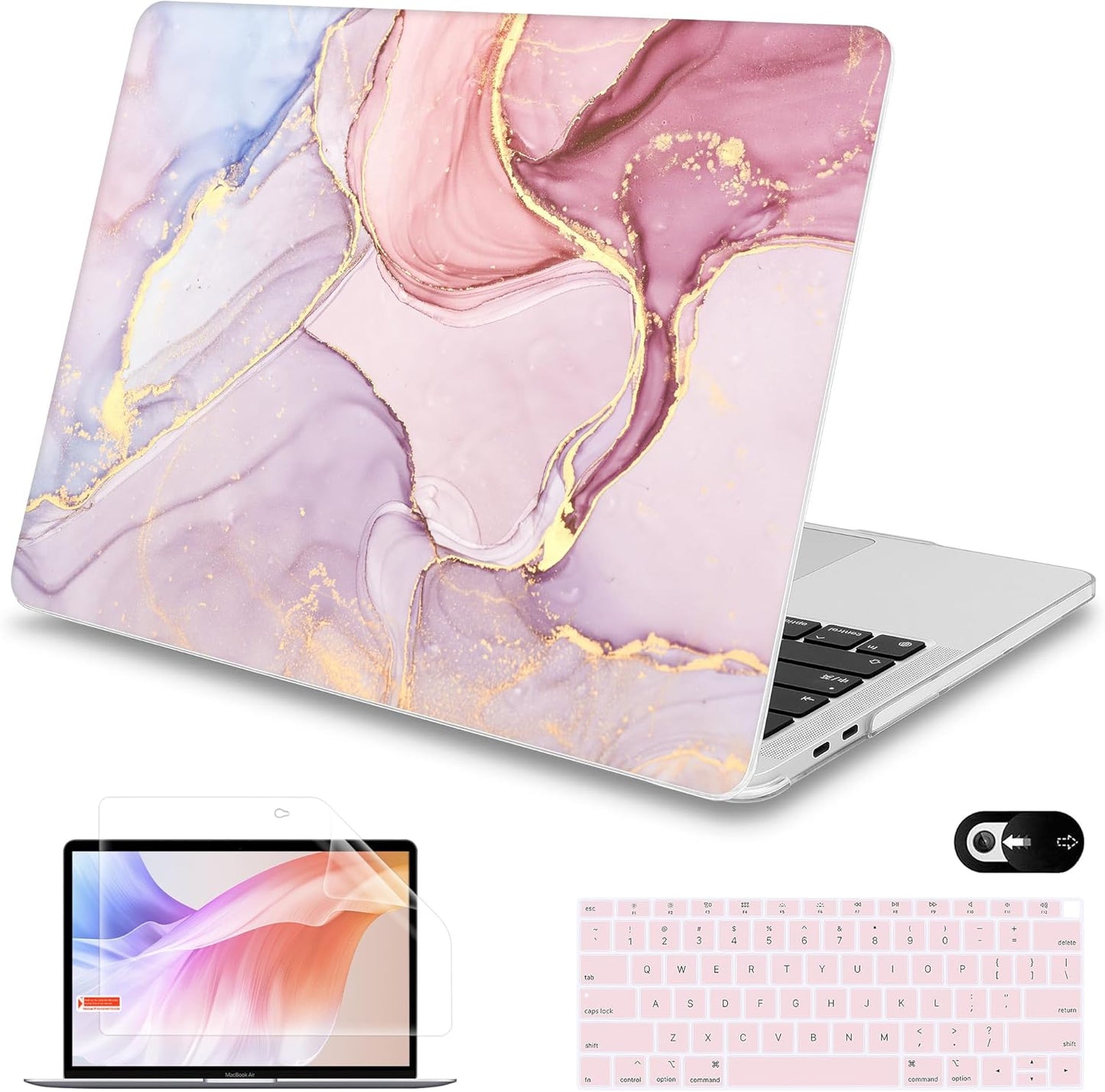 Mektron for MacBook Air 13 Case A1466/A1369 (2010-2017 Release), Snap-on Plastic Hard Shell Cover for MacBook Air 13.3 inch with Keyboard Cover,Pink Marble