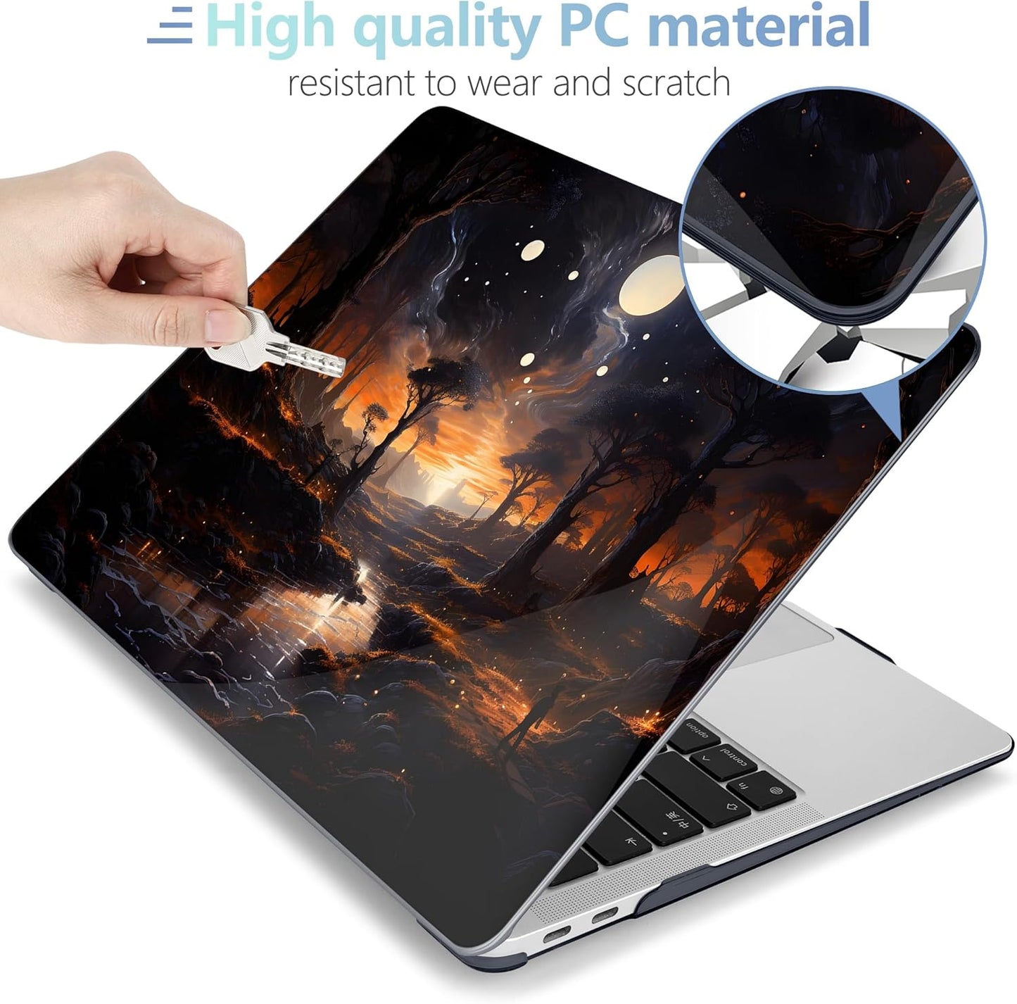 MEEgoodo for MacBook Air 13.3 inch Case 2021 2020 2019 2018 A2337 M1 A2179 A1932, Laptop Shell for MacBook Air M1 with Keyboard Webcam Cover & Trackpad Film & Type C Adapter,Fantasy Night Landscape