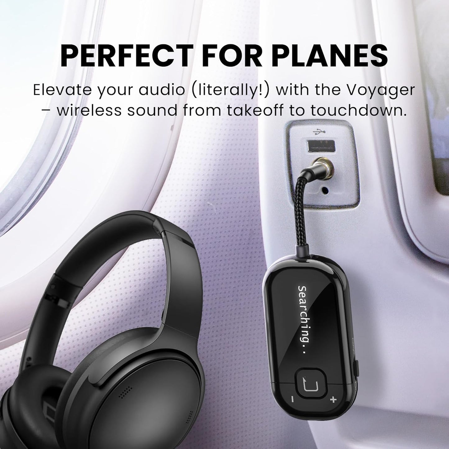 Avantree Voyager - Airplane Bluetooth Adapter for Headphones & AirPods, Bluetooth 5.4 with Latest Auracast & OLED Display, Qualcomm Chip, aptX Adaptive, Wireless Audio Transmitter for Travel & Flight
