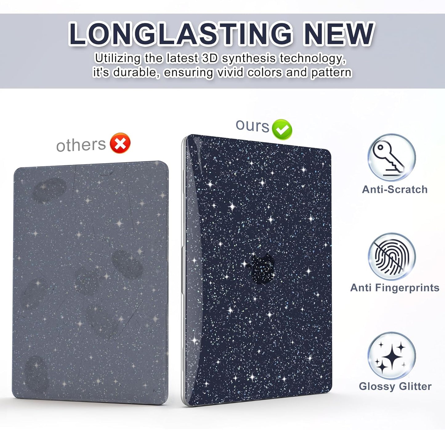 B BELK Compatible with MacBook Air 13 inch Case 2025 2024 2023 2022 M4 M3 M2 A3240 A3113 A2681, Plastic Hard Shell+ Keyboard Cover + Screen Protector for MacBook Air 13.6 inch Case, Shiny Midnight