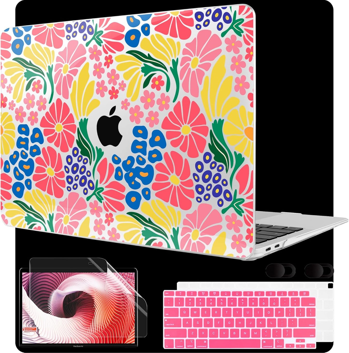 MEEgoodo for MacBook Air 13 inch Case 2021 2020 2019 2018 Released A2337 M1 A2179 A1932 with Touch ID, Plastic Hard Shell & Keyboard Cover Compatible with MacBook Air Case 13.3, Groovy Flower