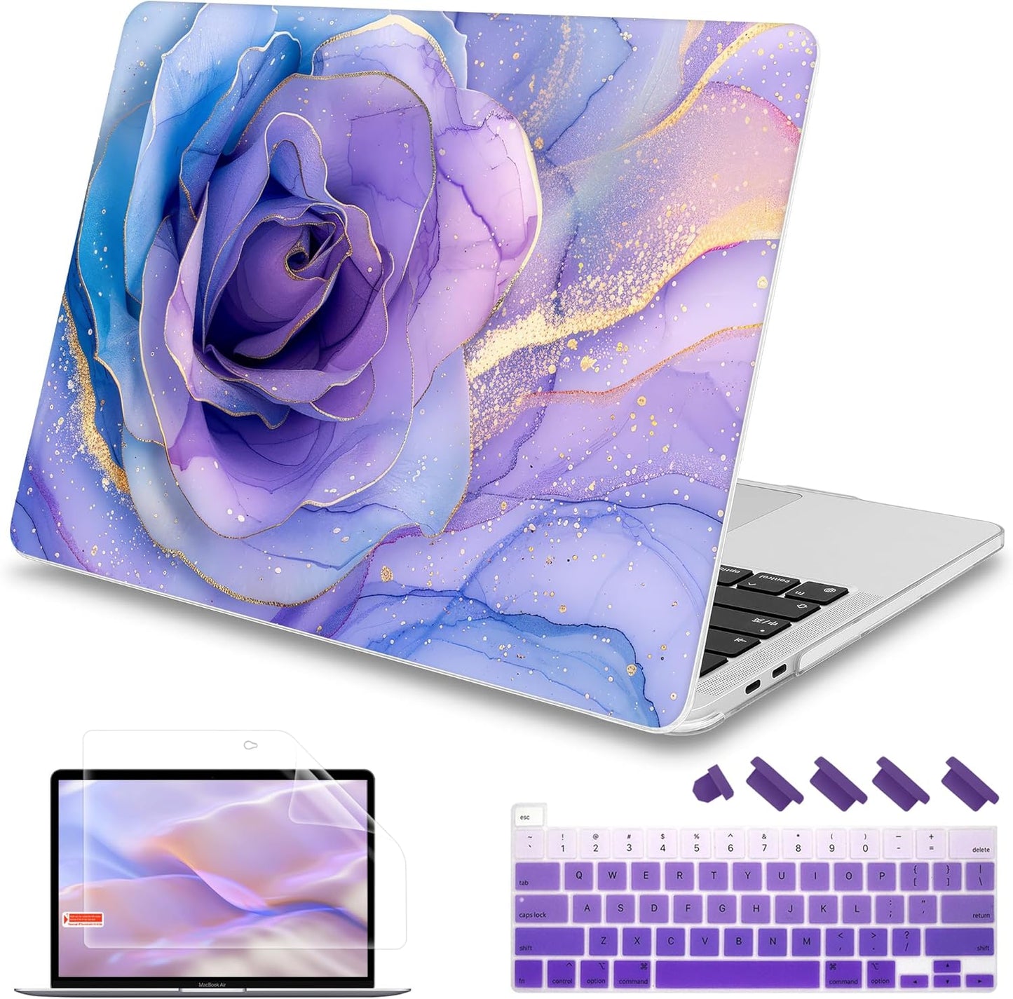 Mektron Case for MacBook Pro 16 Inch A2141 Cover 2019 Release 16" with Liquid Retina Display/Touch ID, Plastic Hard Shell with Keyboard Skin & Screen Protector & Dust Plug, Rose Marble
