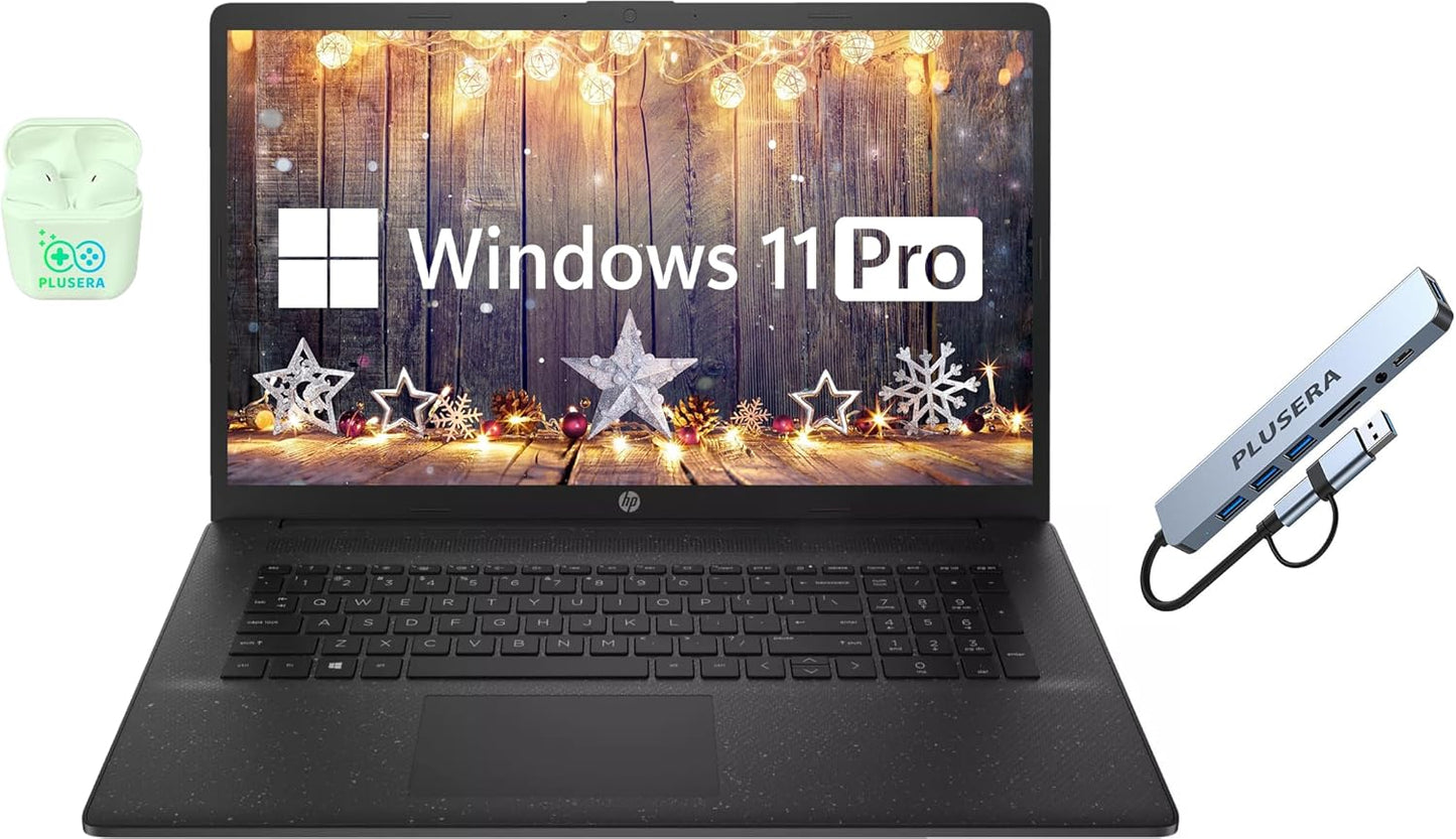 HP 17.3" Business Laptop Computer, 64GB RAM 2.2TB Storage (2TB SSD+256GB Docking Station Set), 10-Core Intel Core i5, Windows 11 Pro Laptop with Microsoft Office License Included, PLUSERA Earphones