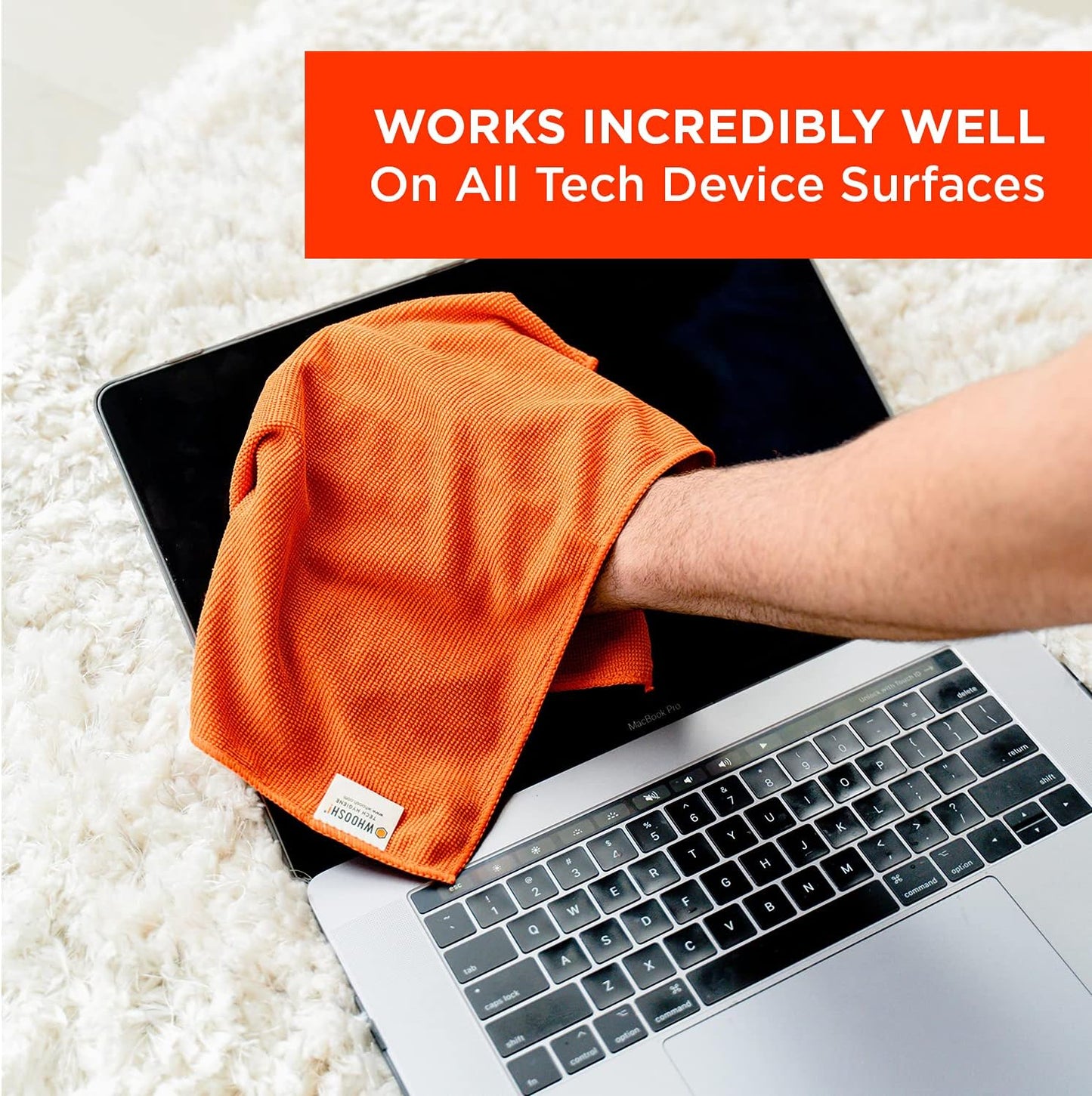 WHOOSH! Microfiber Cleaning Cloth, 3 Pack, Glasses and Screen Cleaning Cloth, Suitable for TV, Car Screen, Computer, Laptop, iPad, MacBook, Smart Phone, Monitor, Watches (14”x14”), Orange