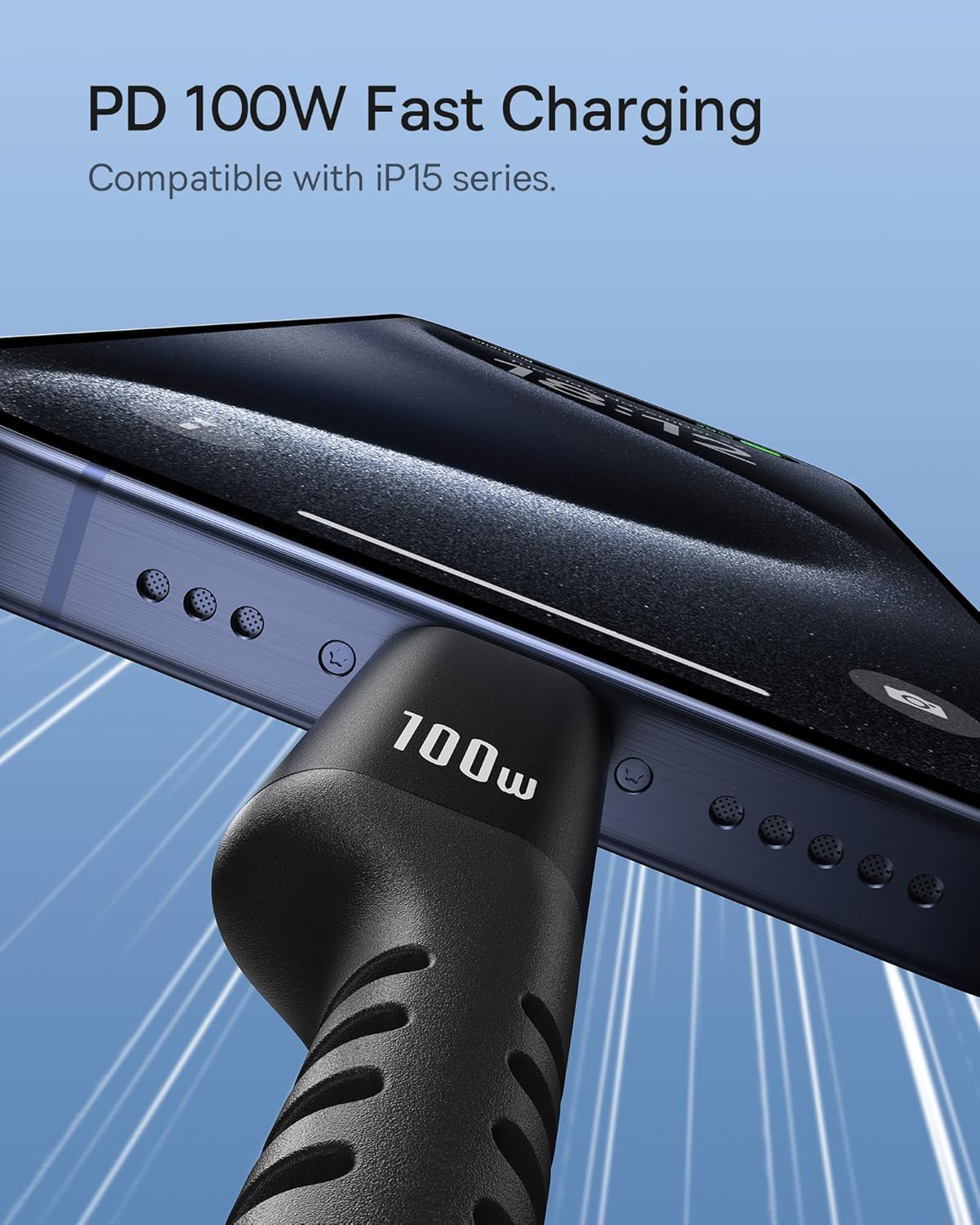 Baseus 100W 5A Fast Charging USB C Car Cable - Compatible with iPhone 15/Pro/Plus/Pro Max, Samsung Galaxy S23 S22 S21, Note 20 10 (3.3ft)