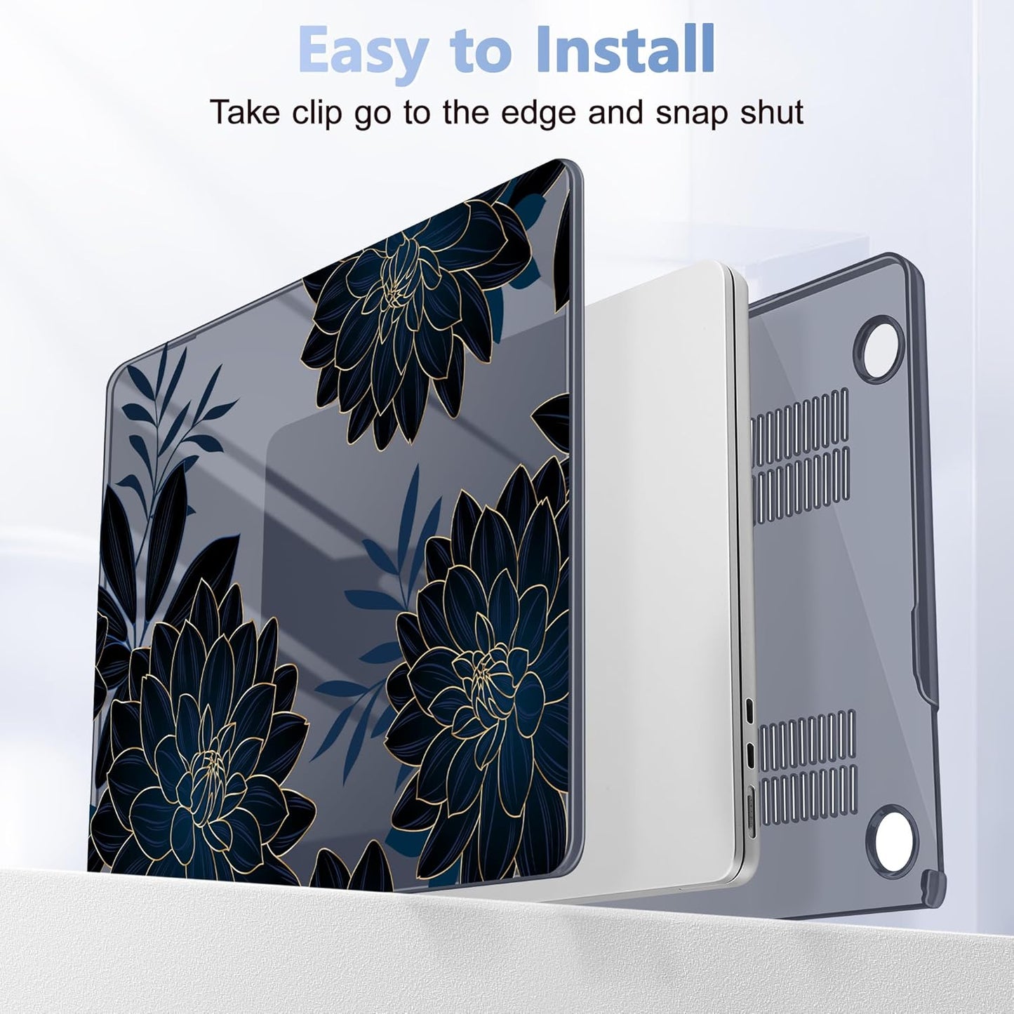 Case for MacBook Air 15 Inch 2025 2024 2023 Release M4 A3241 M3 A3114 M2 A2941, Hard Shell with Screen Protector & Keyboard Cover, Compatible with Touch ID, Flower Dahlia