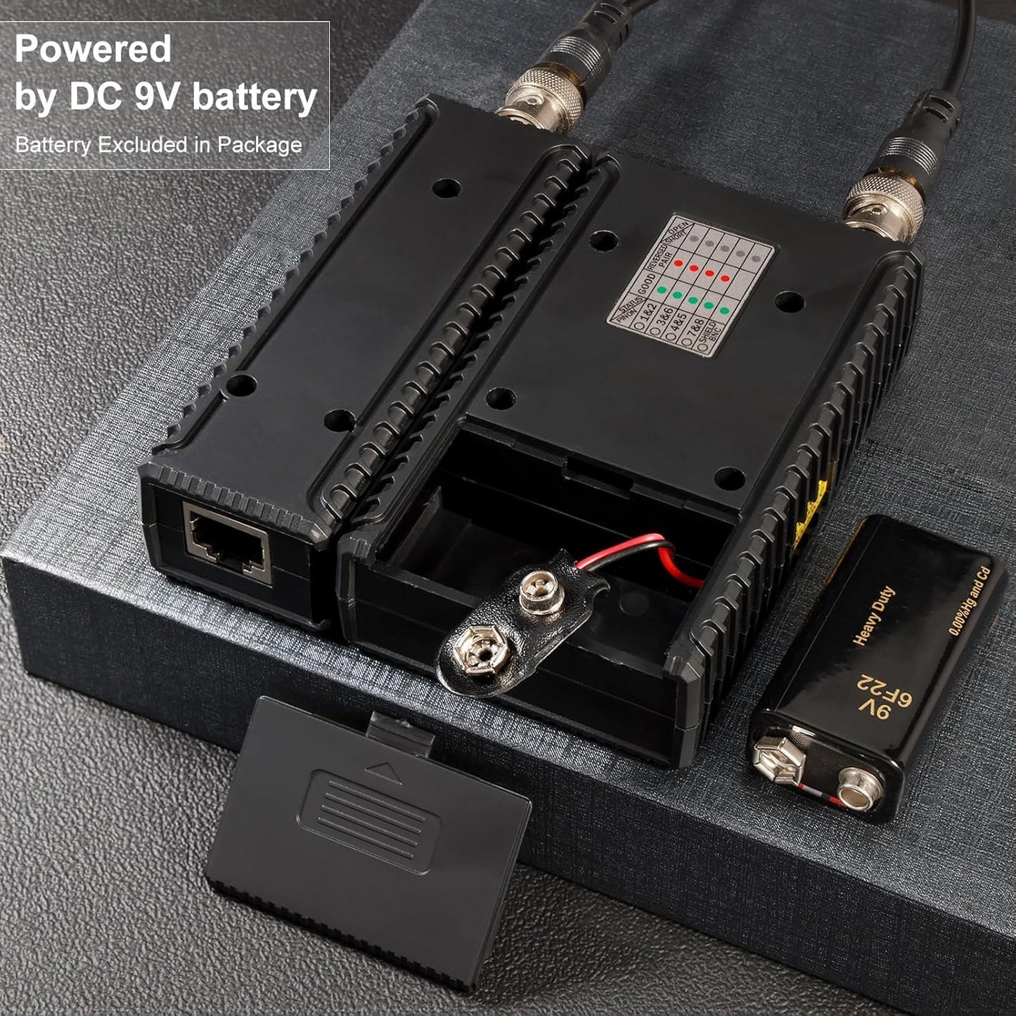 Dual-Function Coaxial & RJ45 Network Cable Tester with 2-Pack BNC Male to F Female Adapters, CAT5/CAT6/Coax Continuity Checker (Battery Not Included)