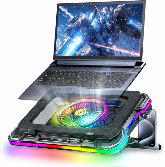 KeiBn Gaming Laptop Cooling Pad, Laptop Fan Cooling Pad with 5.5inch RGB External Fan, Rapid Cooling Laptop 15.6-19.3inch, 8 Height Stands, 2 USB Ports, Phone Holder-K1 5V RGB
