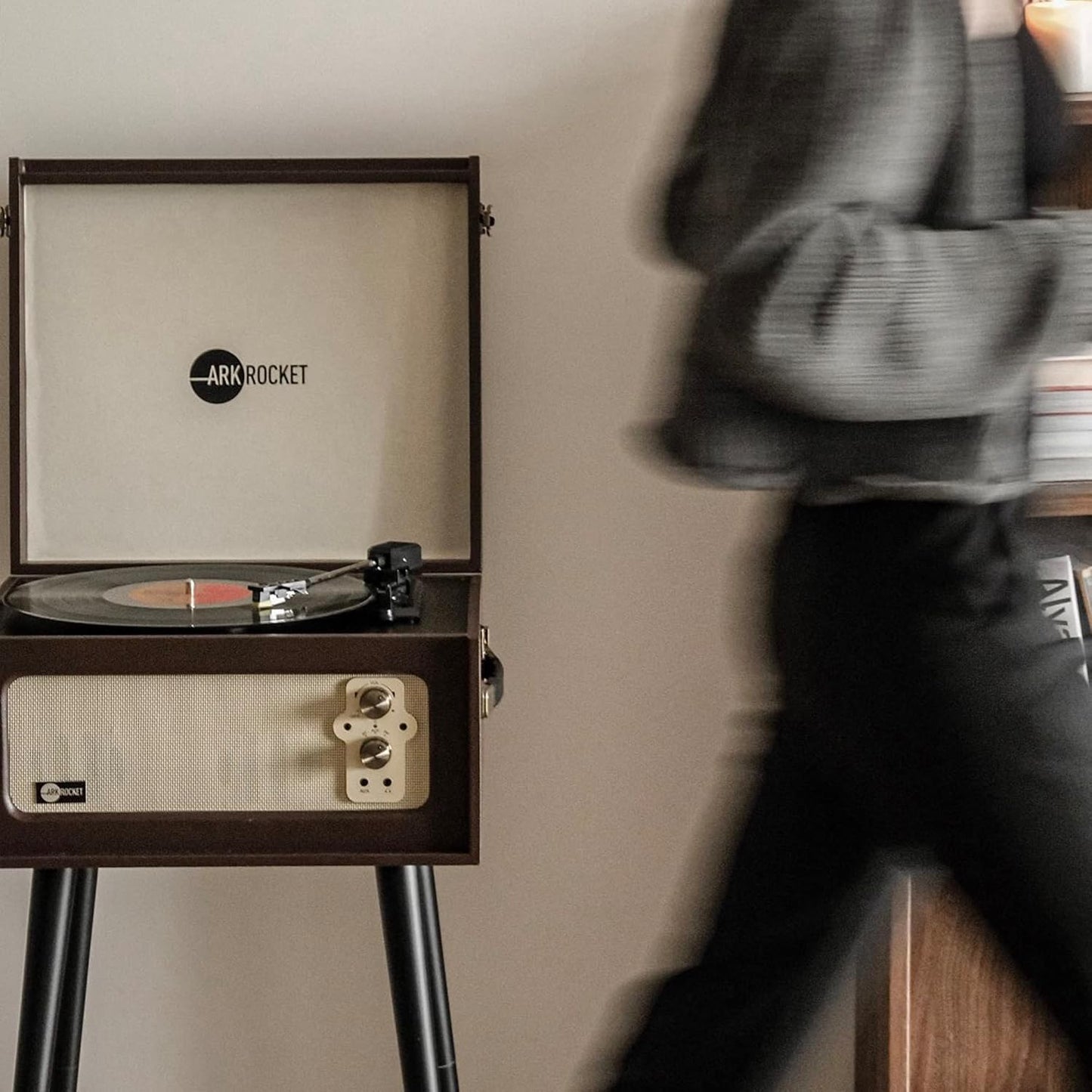 Arkrocket Discovery II 3-Speed Bluetooth Record Player Retro Console Turntable with Built-in Speakers and Removable Legs (Brown)