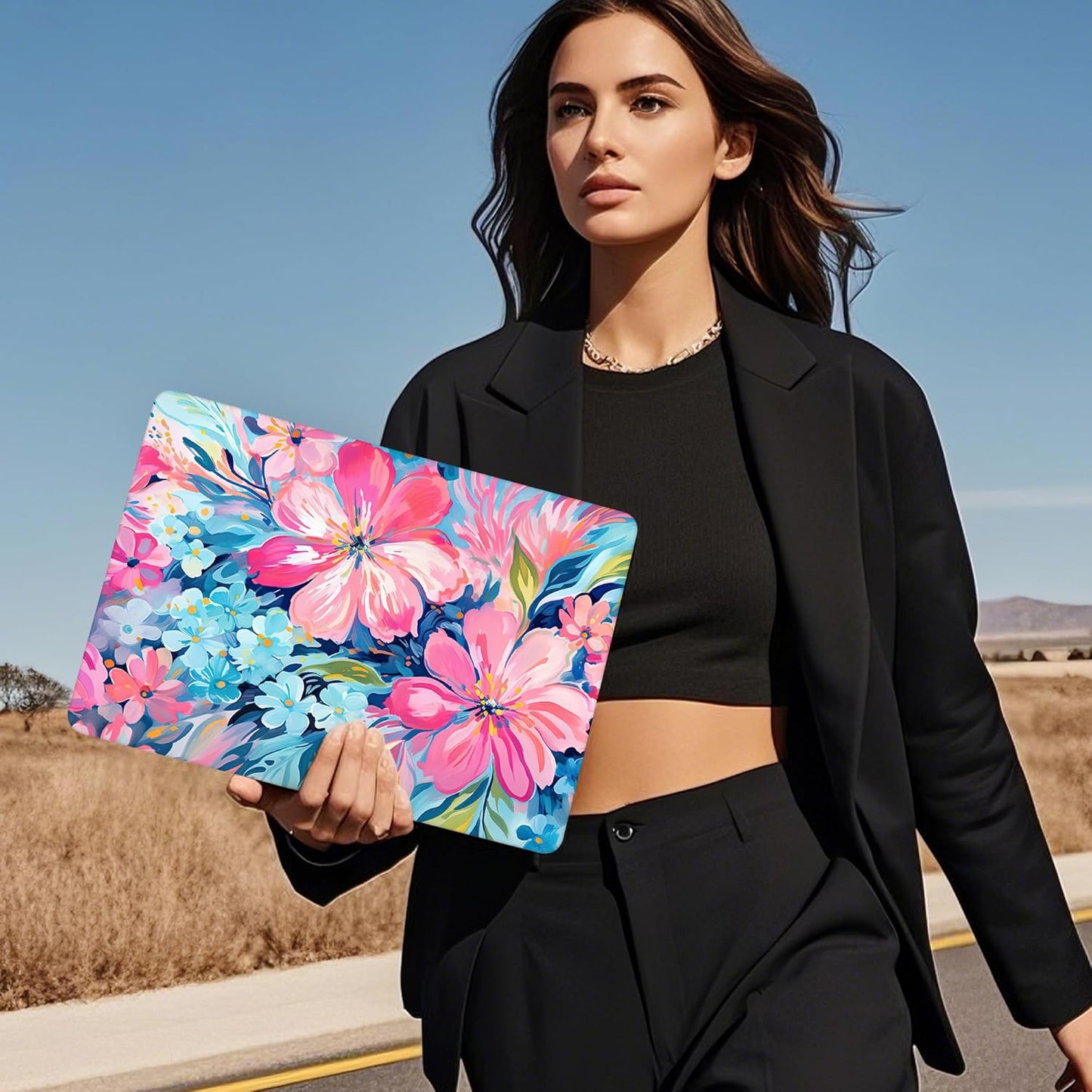 Mektron Compatible with M4 MacBook Air 15 inch Case 2025 A3241 2024 2023 M3 A3114 A2941 M2 Liquid Retina Display Touch ID, Plastic Hard Case & Keyboard Skin & Screen Protector - Hand-Painted Flowers