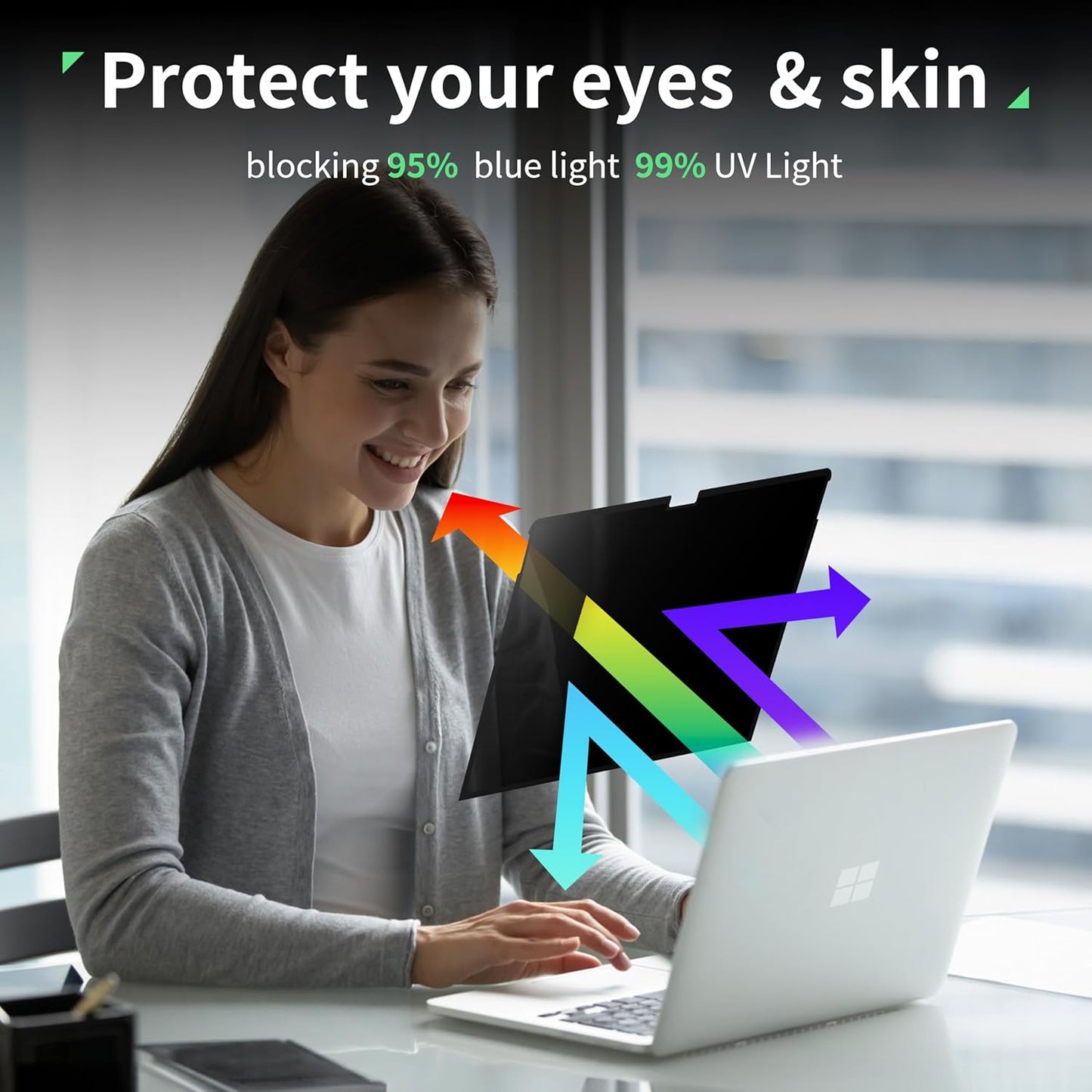 Nano 15 Inch Privacy Screen for Microsoft Surface Laptop 6/5/4/3/2/1, Removable Film Anti-Spy Filter Black Security Protector, Anti Glare Blue Light Shield Matte Screen Guard