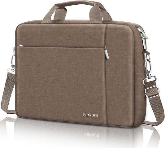 Ferkurn Laptop Bag Case for Women Men Computer Bag Compatible with HP Envy Pavilion Omen/LG Gram/MSI/Dell Inspiron XPS/Lenovo/Acer, Shoulder Strap Carrying Messenger Briefcase, Brown, 17 17.3 Inch