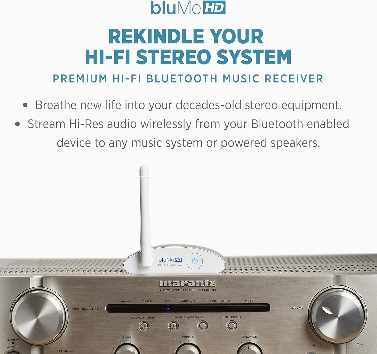 Auris Blume HD Long Range Bluetooth 5.3 Music Receiver Hi-Fi Audio Adapter with Audiophile DAC, LDAC & AptX HD for Home Stereo, AV Receiver or Amplifier