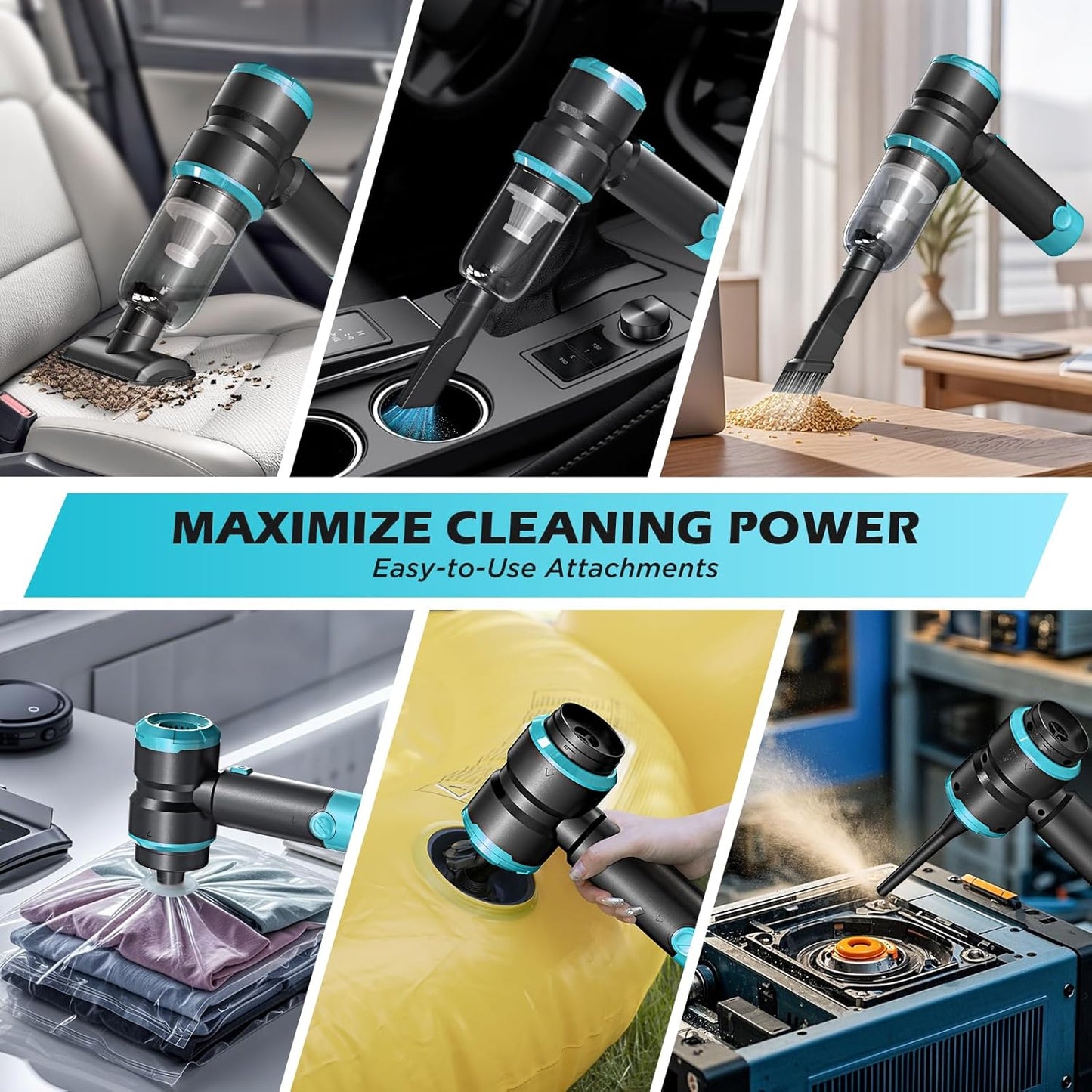 Handheld Car Vacuum with 15000PA Power, 4 in 1 Small Powerful Cordless Vacuum Cleaner & Air Duster with 2000mAh Battery, Rechargeable Portable Mini Hand Held Vacuum for Car, Home,Office,Pet Hair（Blue）