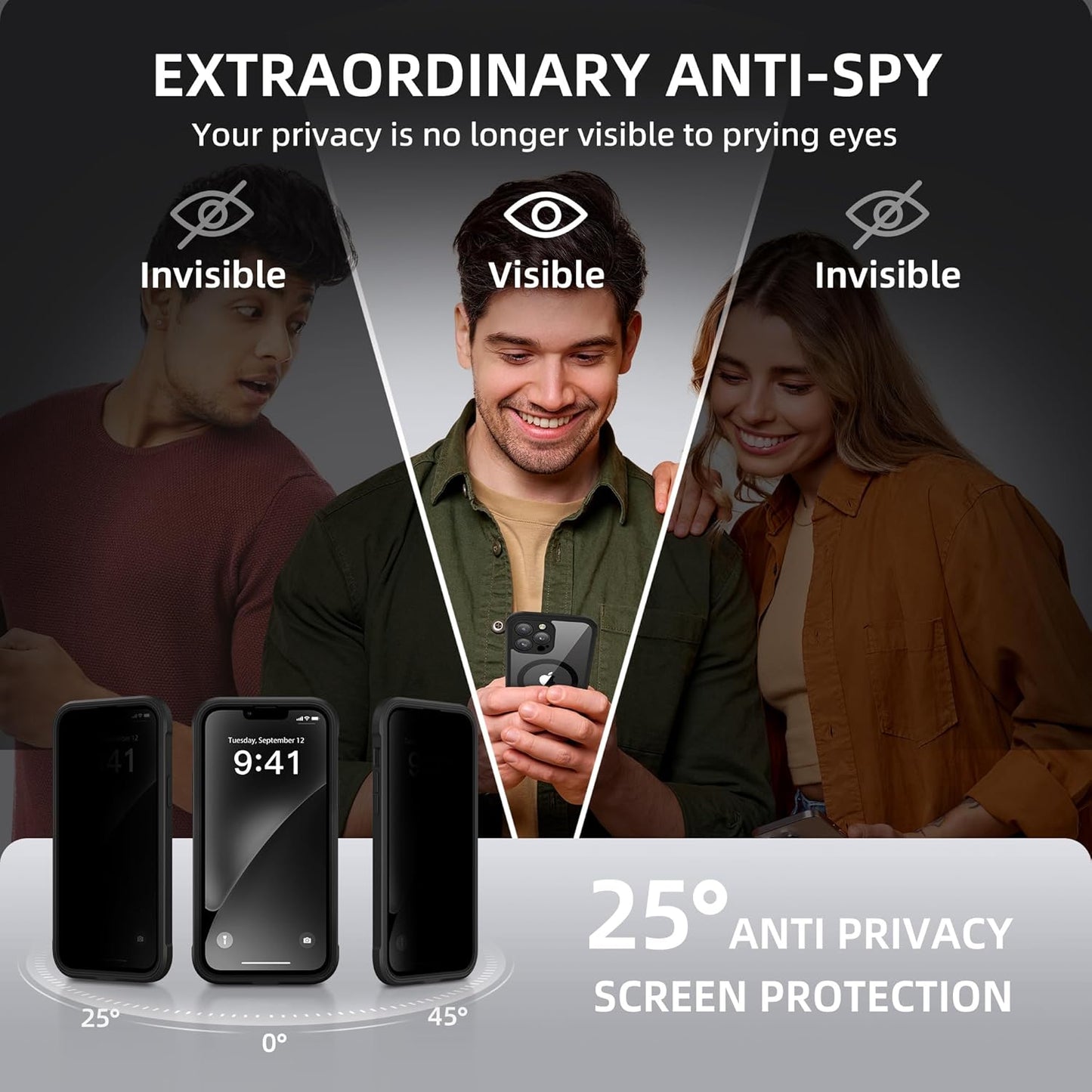 BERFY Magnetic for iPhone 13 Pro Max Case, Compatible with MagSafe, Built-in Privacy Screen Protector and Upgraded Camera Protection, Anti-Spy Full Body Shockproof Phone Case for 13 Pro Max 6.7",Black