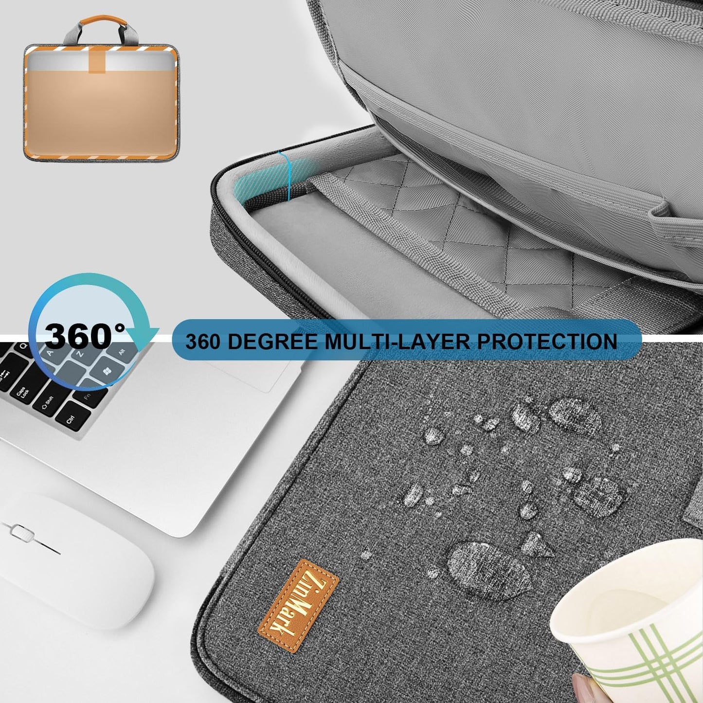 Laptop Case 15.6 Inch Briefcase Military-Grade Protection with Detachable Belt Bag, Compatible All Model of 15-16 Inch MacBook Pro and Most Popular 15.6 Inch Notebooks Chromebooks (Gray Black)