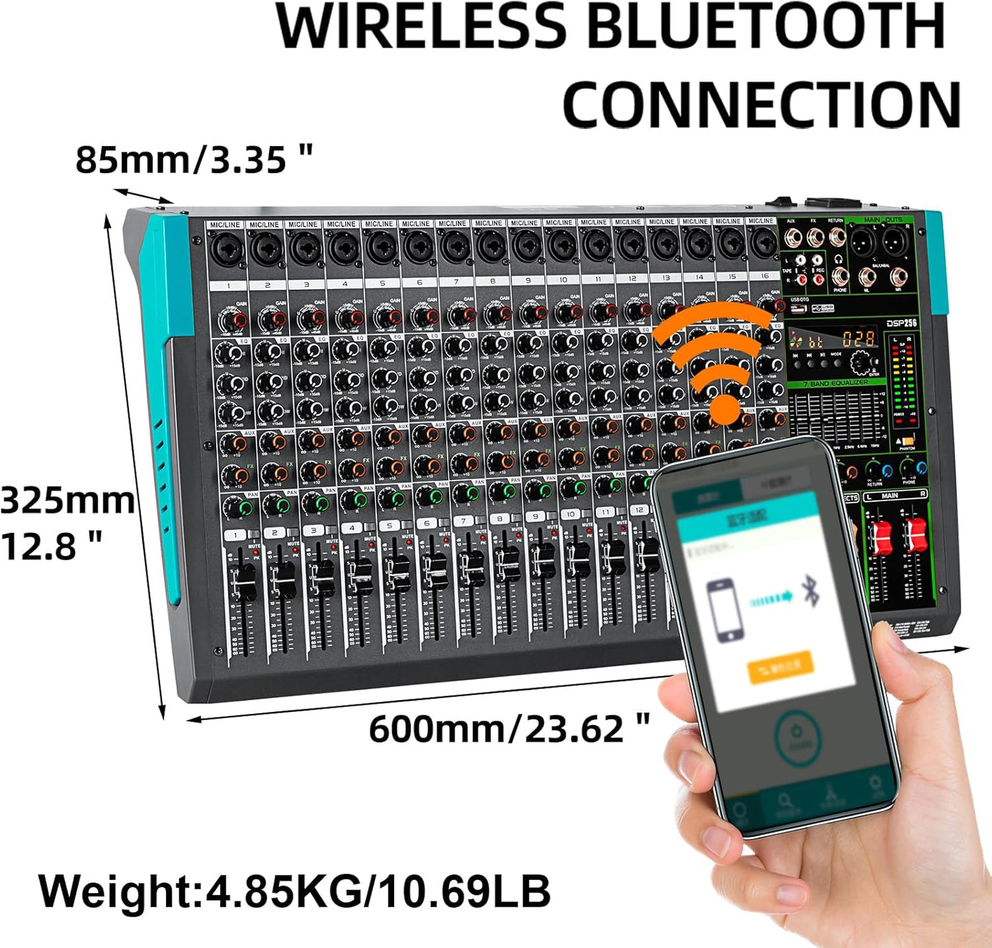 Depusheng PA16 Professional Audio Mixer Sound Board Console Desk System Interface 16 Channel Digital USB Bluetooth MP3 Computer Input 48V Phantom Power Built-in 256 Reverb Effect, Black