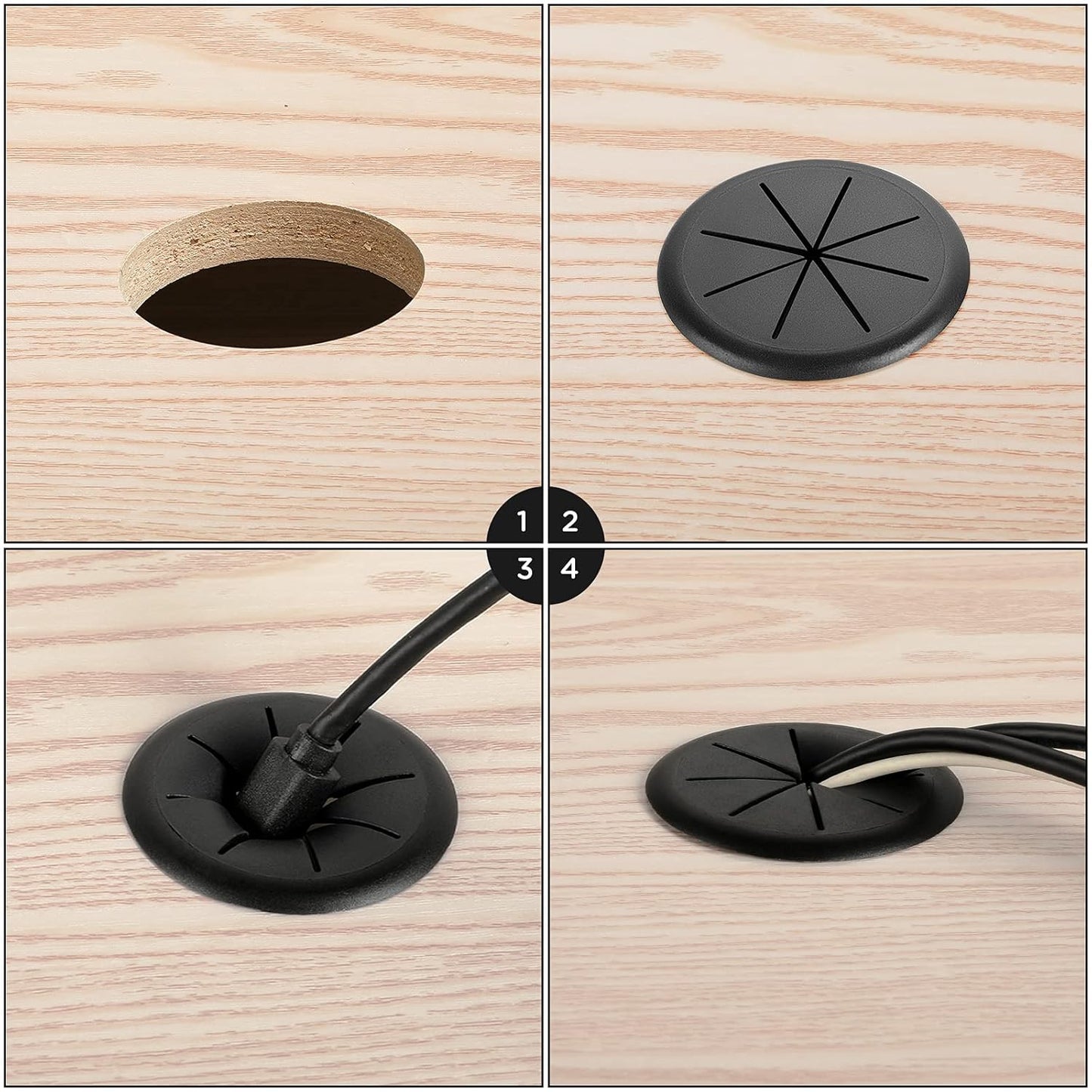 HYCC 5 Pack 2-3/8 Inch Flexible Desk Grommet,Organize Wires and Cables on Office Equipment, Computer Components, Entertainment Systems Effectively - Color: Black