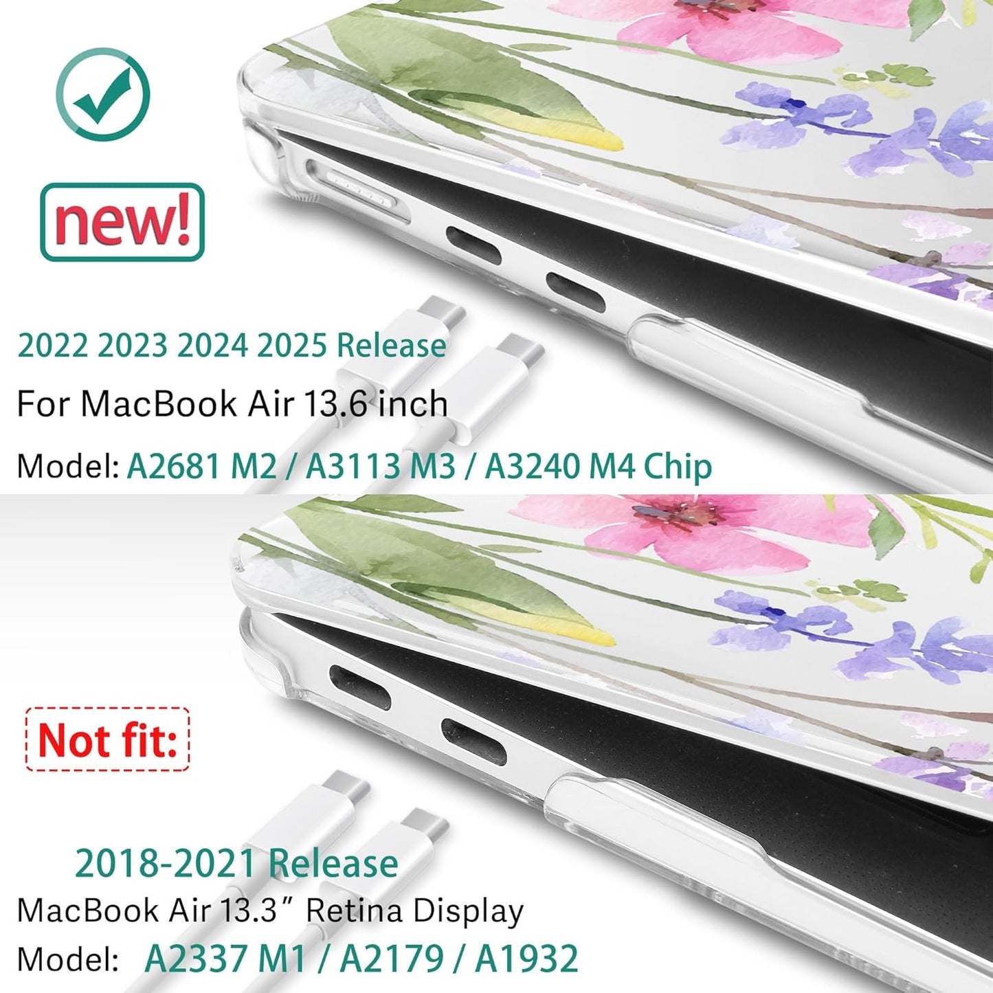 May Chen for MacBook Air 13.6 inch Case A3240 M4 A3113 M3 A2681 M2 with Retina Dispaly, 2025 2024 2023 2022 Release, Plastic Hard Shell Case with Screen Protector & Keyboard Cover, Flower & Butterfly