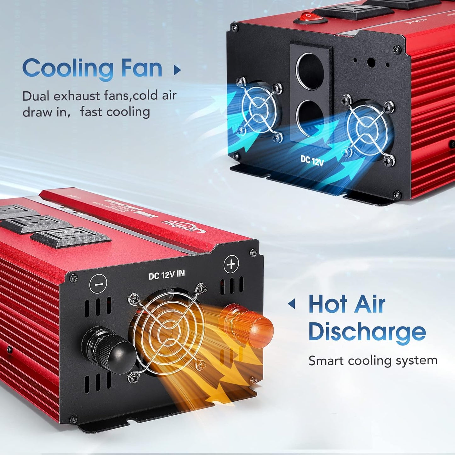 2000w 12v Car Power Inverters for Vehicles Truck with USB Charging Port,12v DC to 110v AC Inverter Converter with 3 AC Outlets