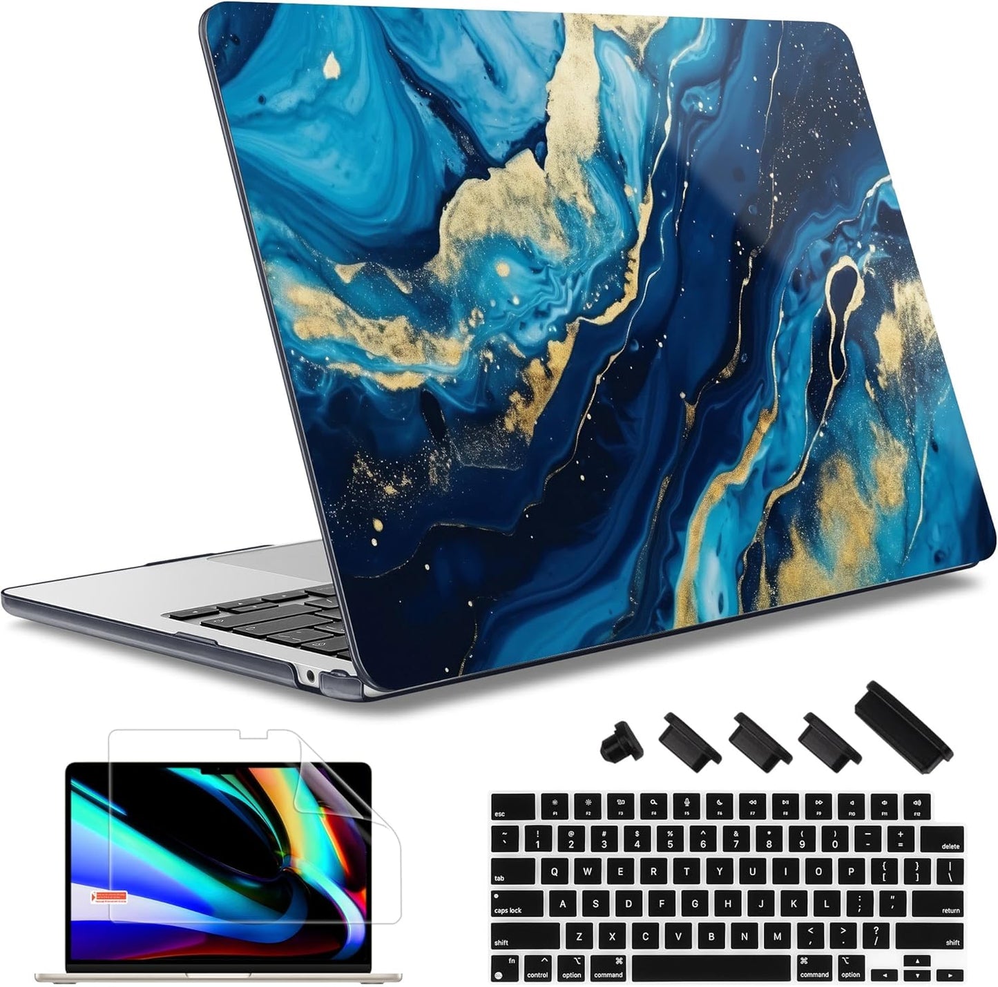 May Chen for MacBook Air 13.6 Inch Case 2025/2024/2023/2022 Release (Model A2681 A3113 A3240, M2 M3 M4 Chip) – Hard Shell Laptop Cover with Keyboard Cover & Screen Protector，Blue Marble Texture