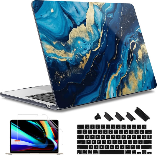 May Chen for MacBook Air 13.6 Inch Case 2025/2024/2023/2022 Release (Model A2681 A3113 A3240, M2 M3 M4 Chip) – Hard Shell Laptop Cover with Keyboard Cover & Screen Protector，Blue Marble Texture