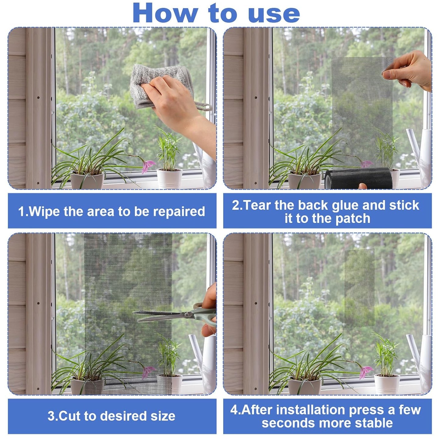 Extra Wide 8 inch x 20 ft Window Screen Tape Mesh Repair Strong Adhesive Waterproof Fiberglass Screen Repair Kit Patch for Window Door Tears Holes(Black)