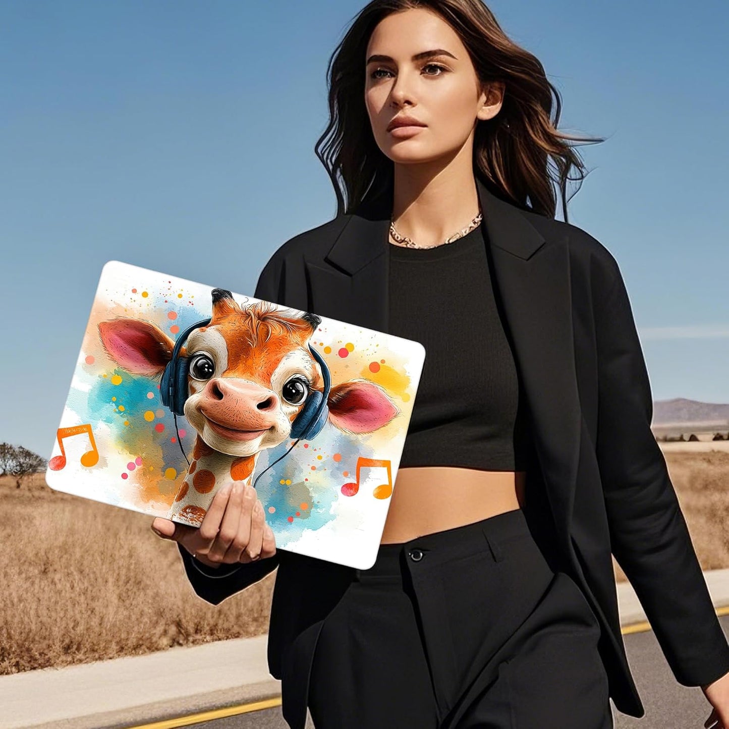 Mektron Compatible with M4 MacBook Air 15 inch Case 2025 A3241 2024 2023 M3 A3114 A2941 M2 Liquid Retina Display Touch ID, Plastic Hard Case & Keyboard Skin & Screen Protector - Cute Giraffe