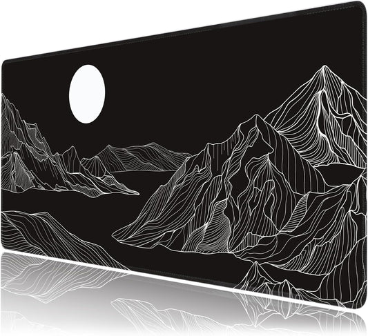 Black and White Mountain Large Mouse Pad,Gaming Keyboard Desk Pad,Extended Mouse Mat Non-Slip Rubber Base with Stitched Edges for Office Game Home XXL 35.4"x15.7"
