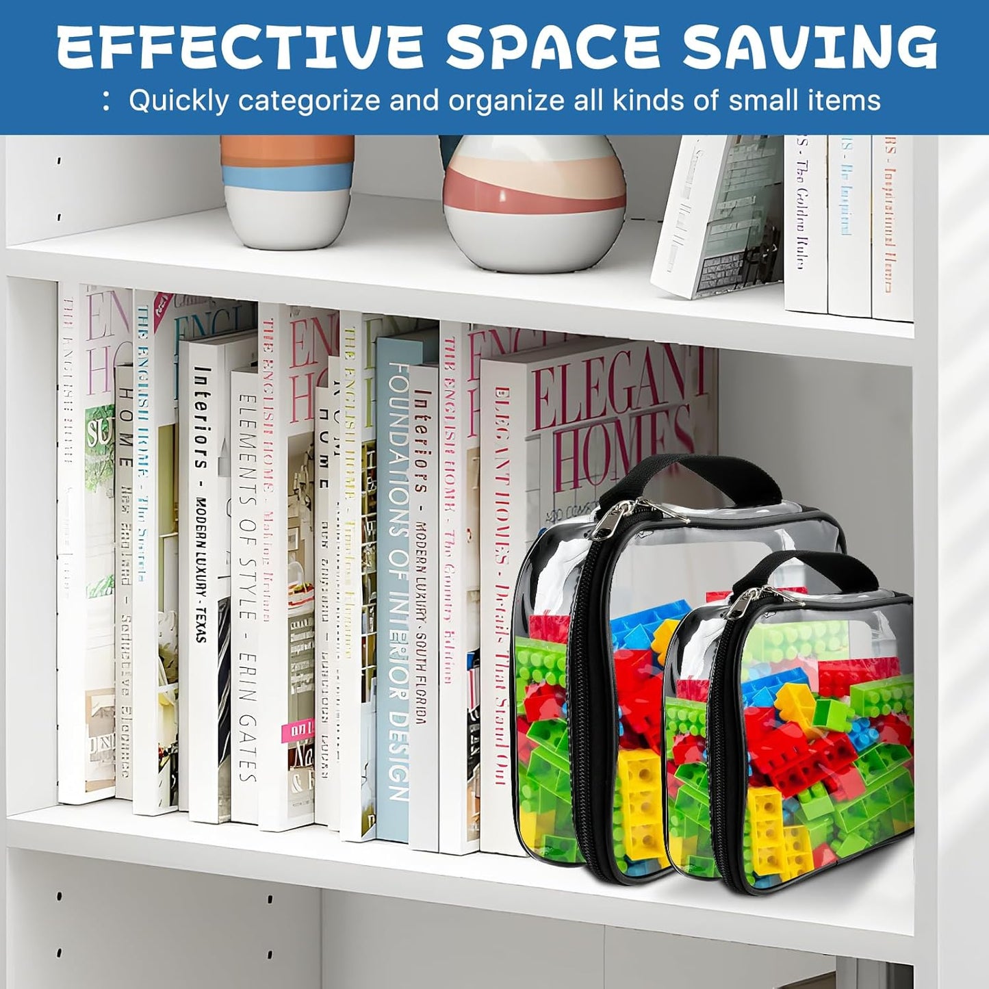 8 Pcs Toy Storage Bags, Clear PVC Zippered Organizing Bags with Handles, Travel Waterproof Organizer for Small Items Building Blocks Puzzle Board Games(13.2x9.4x2.4 In, 9x6.3x2.4 In)