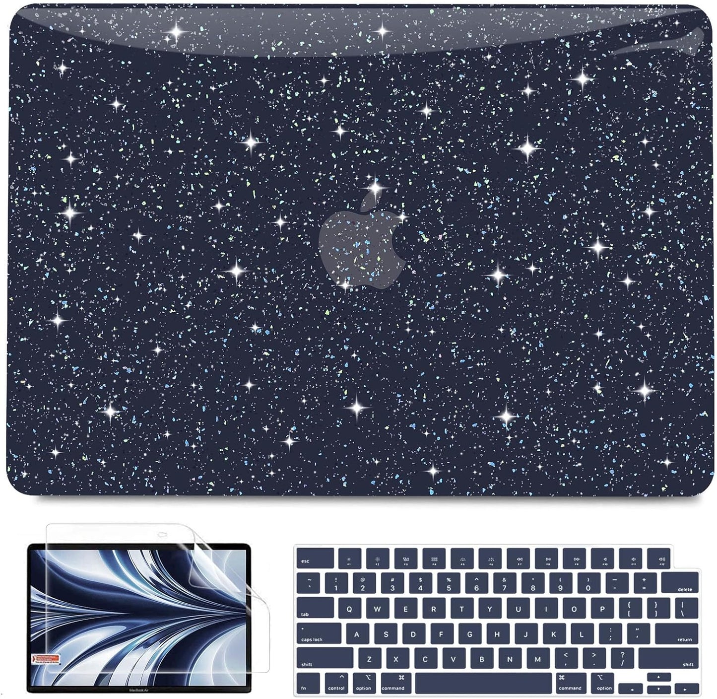 B BELK Compatible with MacBook Air 13 inch Case 2025 2024 2023 2022 M4 M3 M2 A3240 A3113 A2681, Plastic Hard Shell+ Keyboard Cover + Screen Protector for MacBook Air 13.6 inch Case, Shiny Midnight