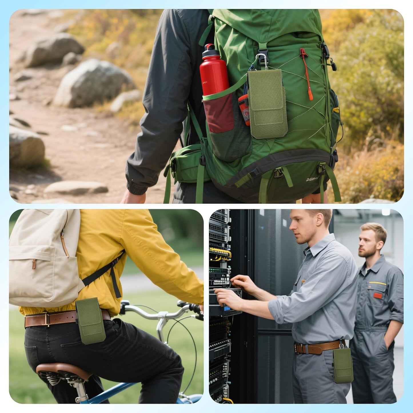 BECPLT for iPhone 17 Pro Max Air 16/15/14/13/12/11 Pro Max Nylon Cell Phone Pouch Holster Case with Belt Clip Cover Holder for Galaxy S25+ S24+ S23+ S22+ S21+ (Green)