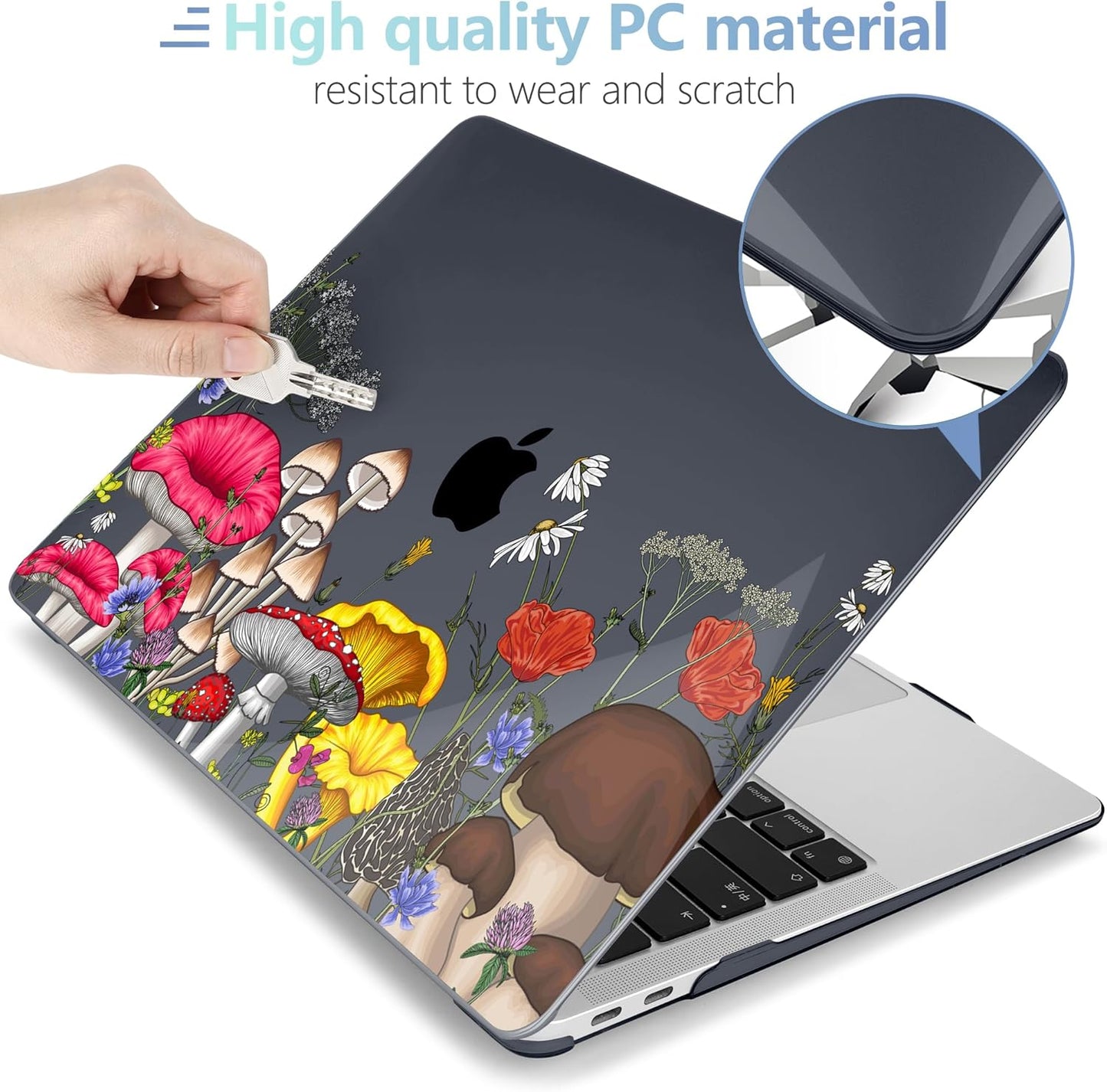 MEEgoodo for MacBook Air 13 inch Case 2021 2020 2019 2018 Released A2337 M1 A2179 A1932 with Touch ID, Plastic Hard Shell & Keyboard Cover Compatible with MacBook Air Case 13.3, Forest of Mushrooms