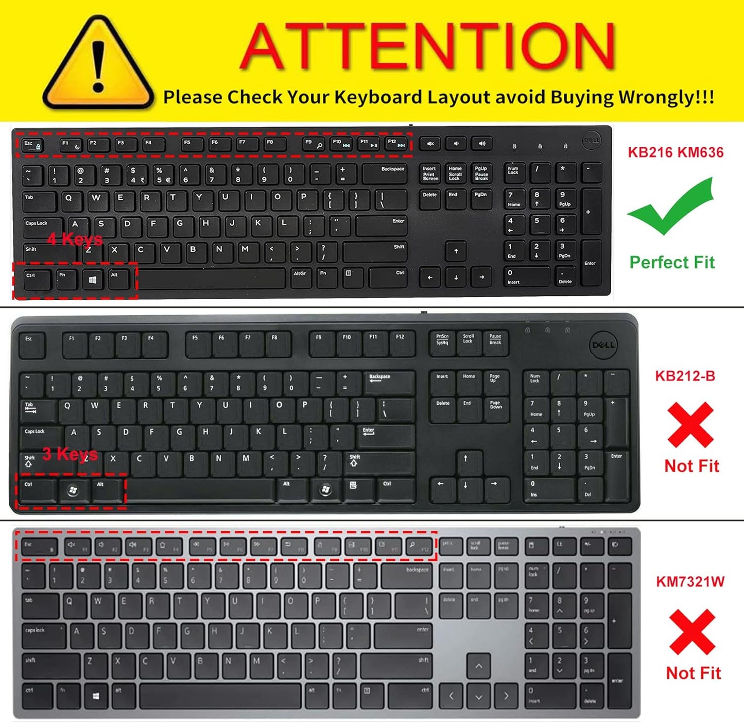Keyboard Cover for DELL KB216 KB216b KB216t KB216d KB216p Wired & KM636 & Dell Optiplex 5250 3050 3240 5460 7450 7050 & Dell Inspiron AIO 3475/3670/3477 All-in one Desktop Keyboard -Black
