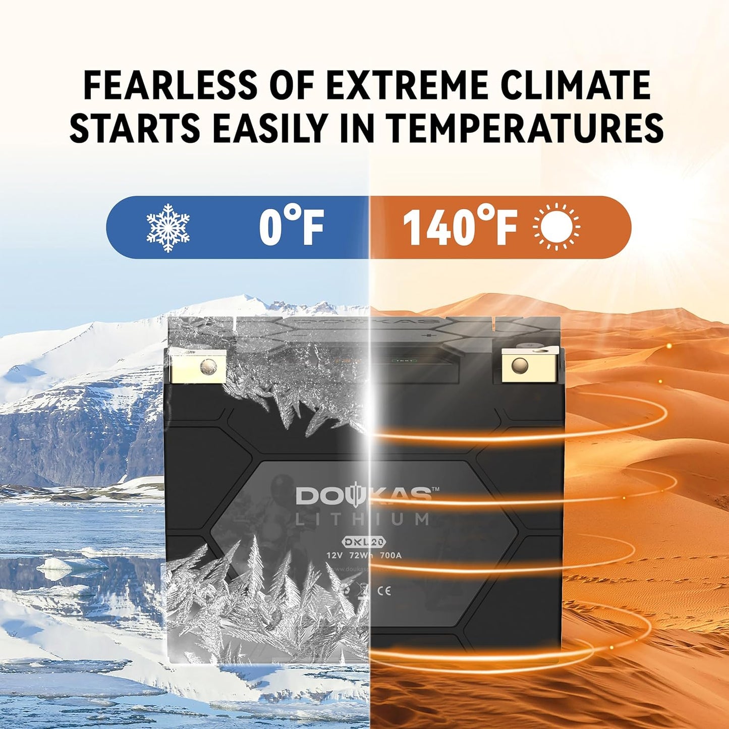 DKL20 700A LiFePO4 Motorcycle Lithium Battery, 12V 6Ah Powersports Battery, Compatible Jet Ski, Quad, Lawn Mower, Scooter, Generator Battery, Snowmobile