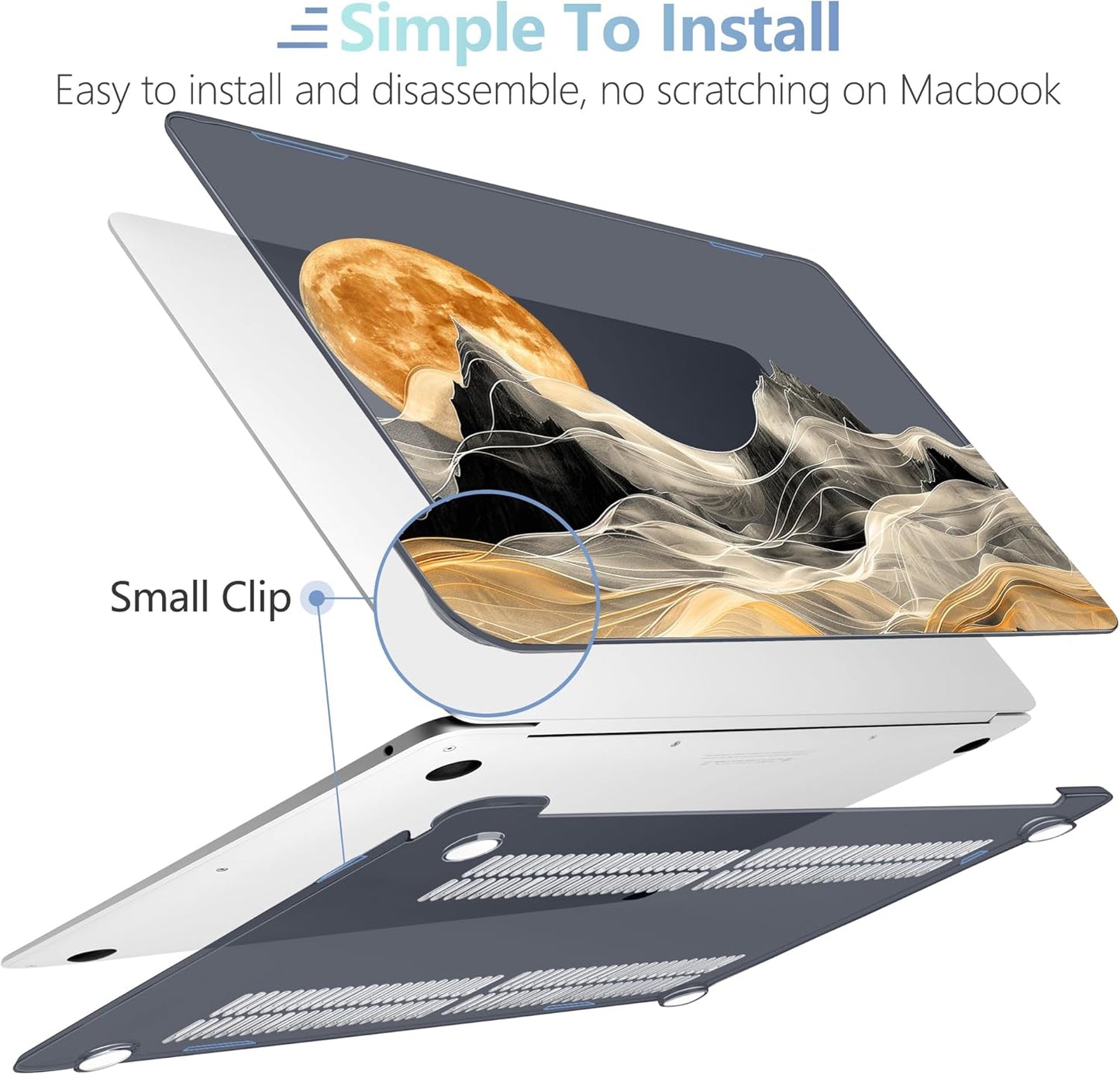 MEEgoodo for MacBook Air 13.3 inch Case 2021 2020 2019 2018 A2337 M1 A2179 A1932, Laptop Shell for MacBook Air M1 with Keyboard Webcam Cover & Trackpad Film & Type C Adapter,Mystical Full Moon