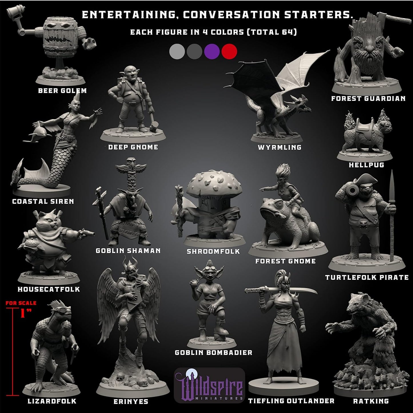 Fantasy Monsters & Bookish Dragon for DND Miniatures Unpainted Bulk 28mm-32mm Dungeons & Dragons Minis Pathfinder Figures Fantasy Unpainted Tabletop RPG Miniature Starter Set for D&D