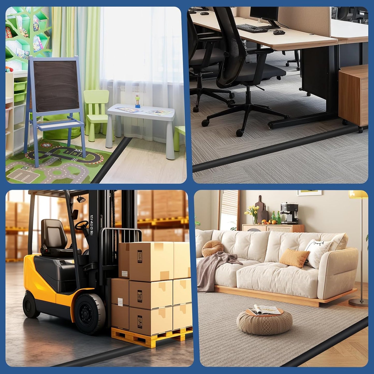 Floor Cord Cover for Wires on Floor Self Adhesive Cord Hider Floor Cable Management Wire Covers for Cords Protector Prevent Cable Trips Cord Cavity W 0.59" x H 0.31", Black, 10Ft