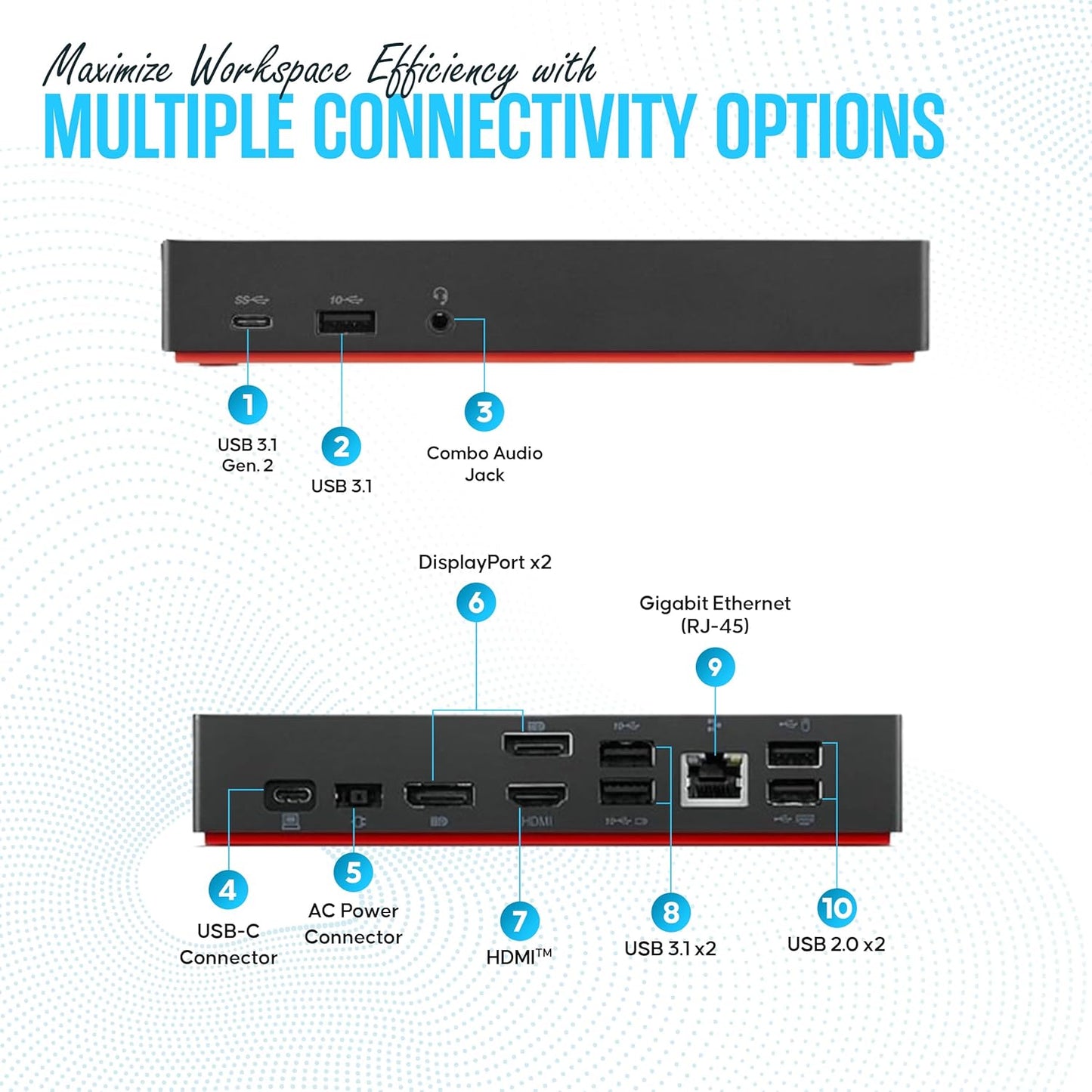 40AS0090US Lenovo Thinkpad Docking Station USB-C Gen 2-1 Year Warranty - Thinkpad Thunderbolt 3 Dock, HDMI, DisplayPort & USB C Cable - Universal Docking Station (Renewed)