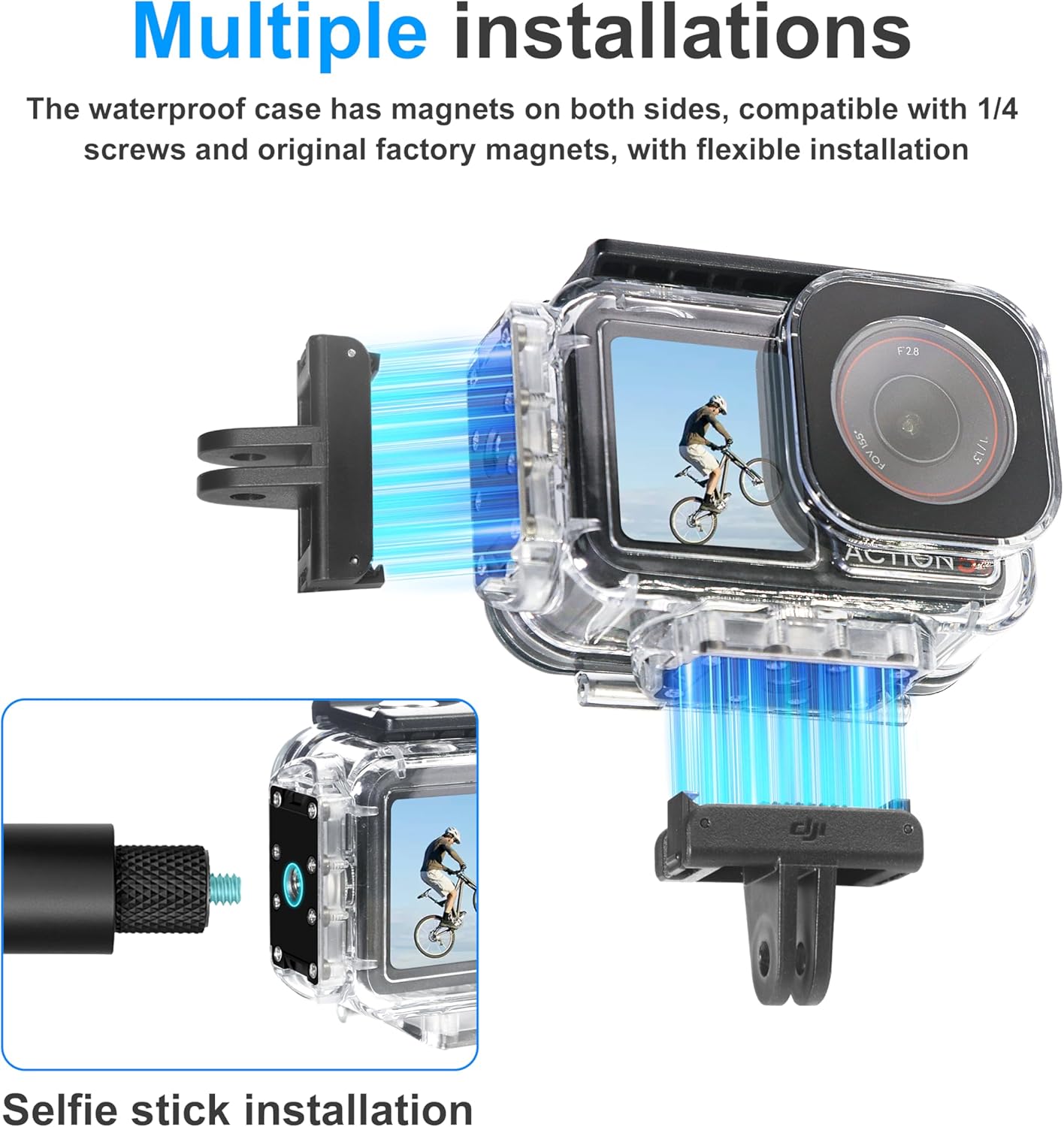 FitStill 196FT/60M Underwater Waterproof Case with Magnetic Quick Release Interface Compatible with DJI Osmo Action 5 Pro Action 4 Action 3,Protective Cover Invisible Diving Action Shell Accessory Kit