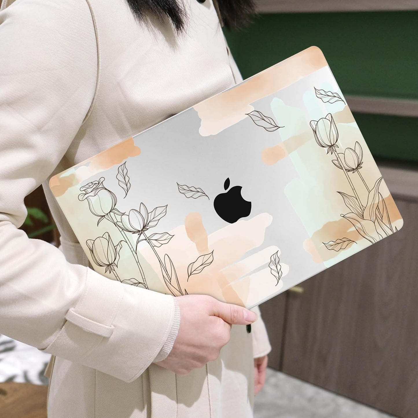 MEEgoodo for MacBook Air 13.3 inch Case 2021 2020 2019 2018 A2337 M1 A2179 A1932, Laptop Shell for MacBook Air M1 with Keyboard Webcam Cover & Trackpad Film & Type C Adapter,Elements Watercolor