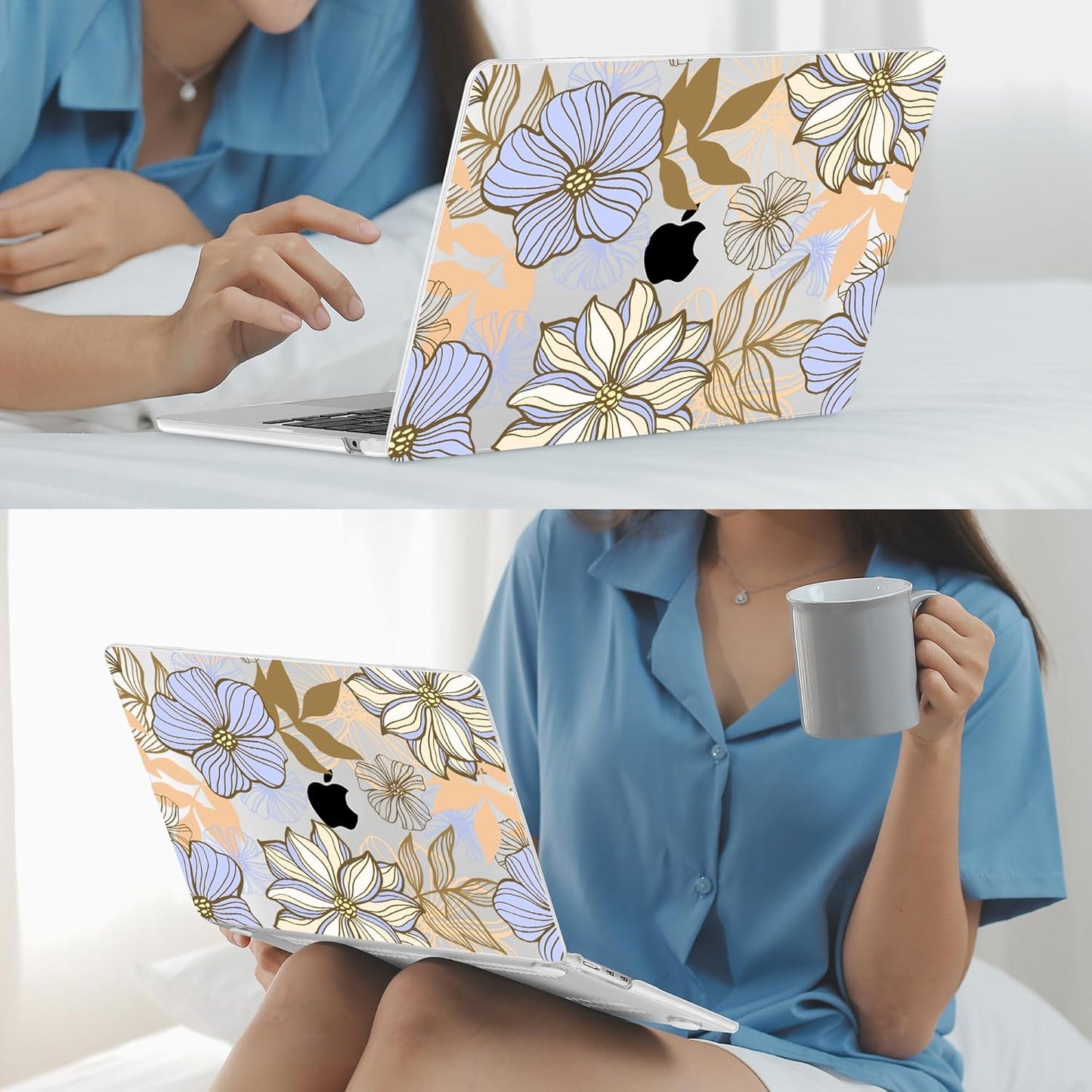 Mektron for 2025 M4 MacBook Air 13.6 Inch A3240 Case Fits 2023 A2681 M2 2024 A3113 M3 Chip with Liquid Retina Display Touch ID, Printed Plastic Hard Shell Cover for MacBook Air 13.6", Abstract Floral