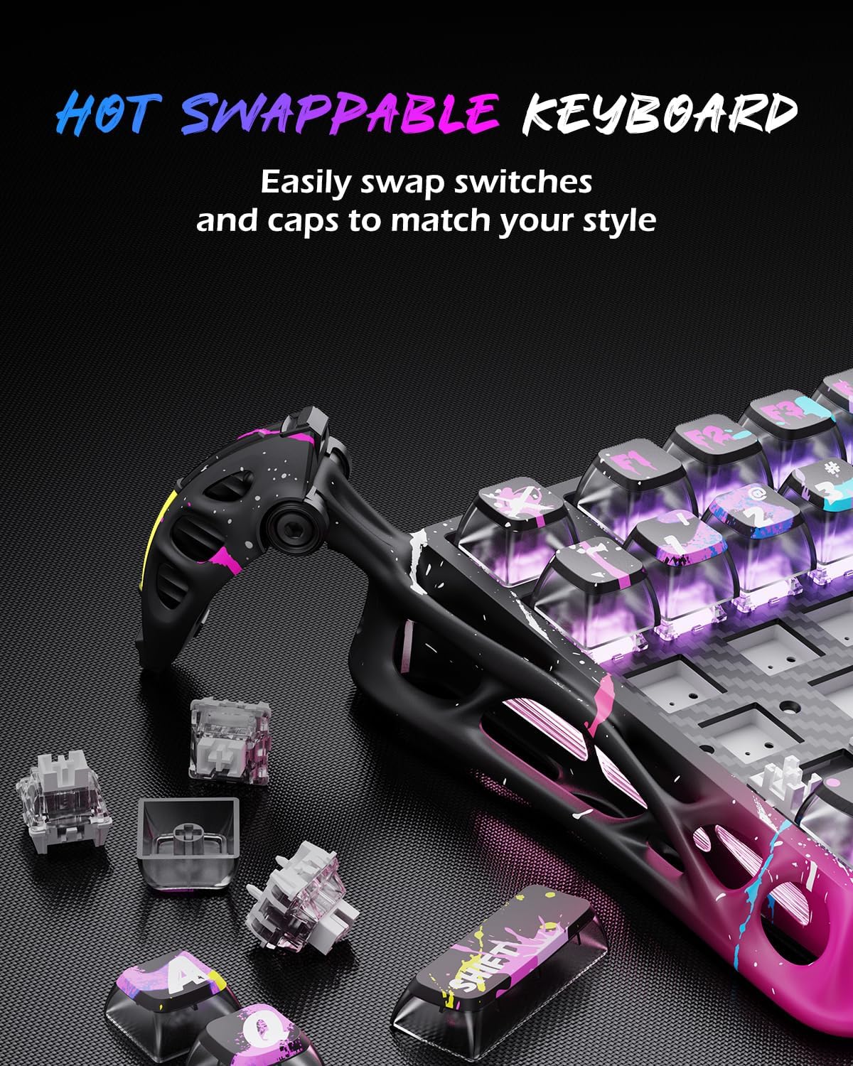 GravaStar Mercury V75 Pro 75% Hall Effect Magnetic Switch Gaming Keyboard-Neon Graffiti
