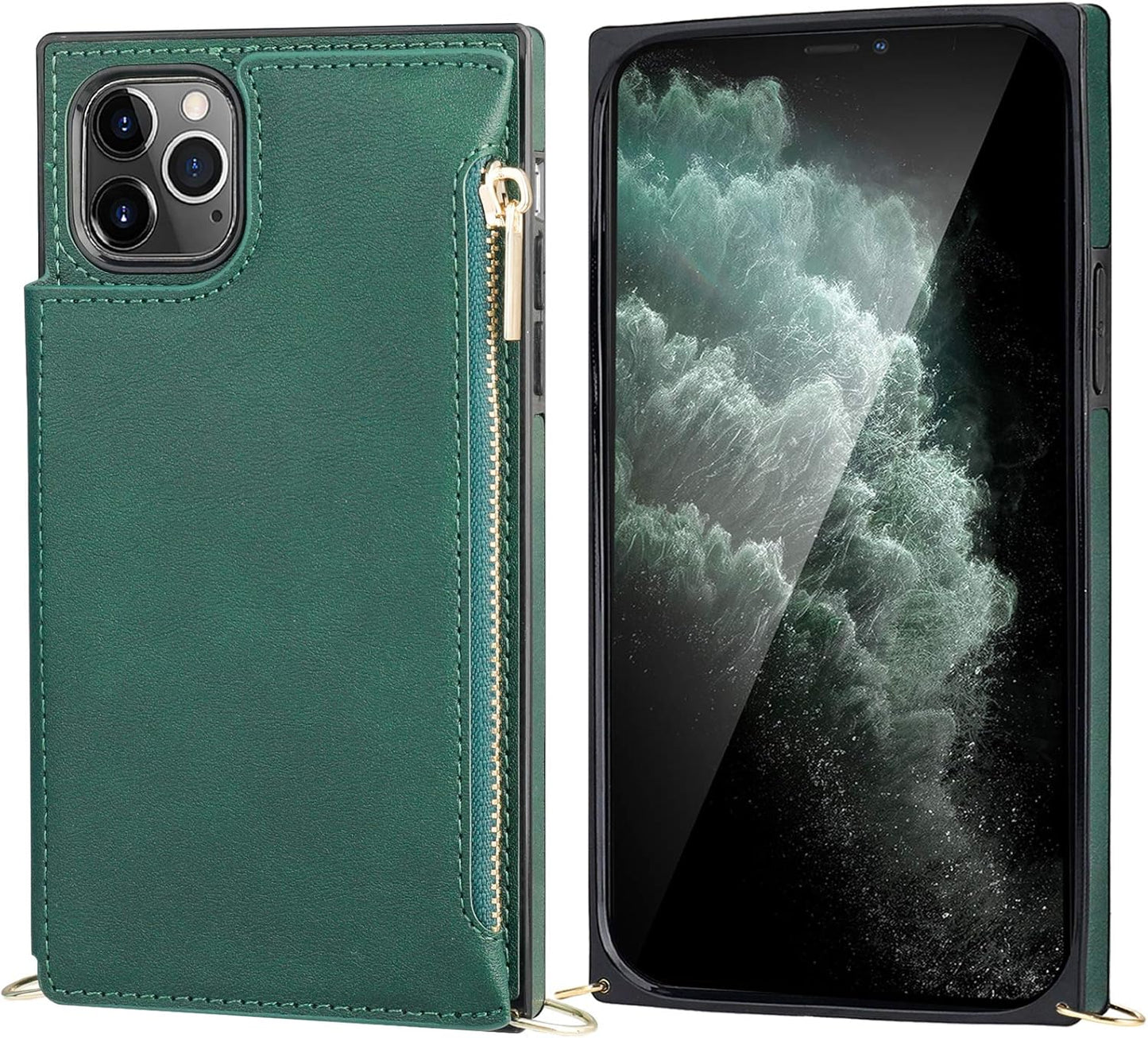 Bocasal Crossbody Wallet Case for iPhone 11 Pro Max with Card Holder,Zipper Card Slot Protector Shockproof Purse Cover with Removable Cross Body Strap 6.5 Inch(Green)