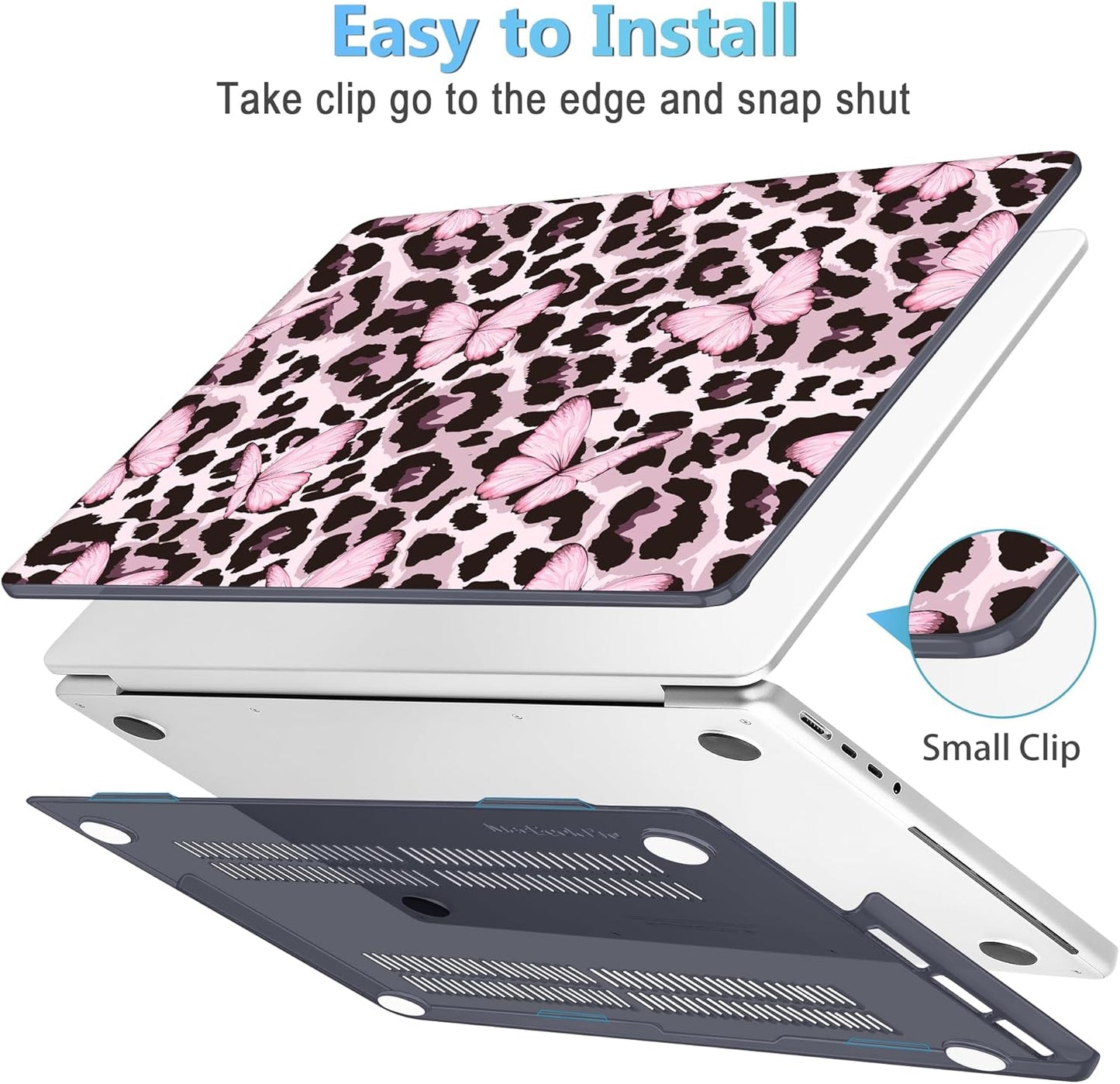 Mektron Case for 2025 MacBook Pro 16" M4 A3403 A3186 M3 A2991 M2 A2780 M1 A2485 (2021/2023/2024) Pro/Max with Touch ID, Hard Shell Plastic Laptop Cover Keyboard Cover, Leopard Pink Butterfly