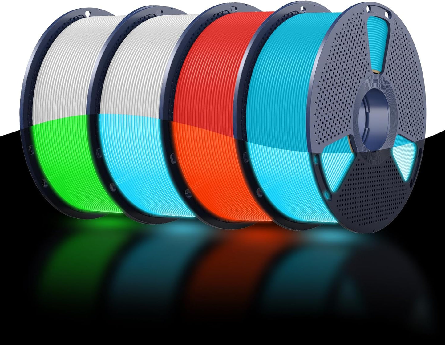 SUNLU PETG Glow in The Dark Filament Bundle,Luminous PETG 3D Printer Filament 1.75mm,Dimensional Accuracy +/- 0.02mm,4kg in Total,1kg per Spool,(White, Glow Blue/White, Glow Green/Glow Blue/Glow Red).