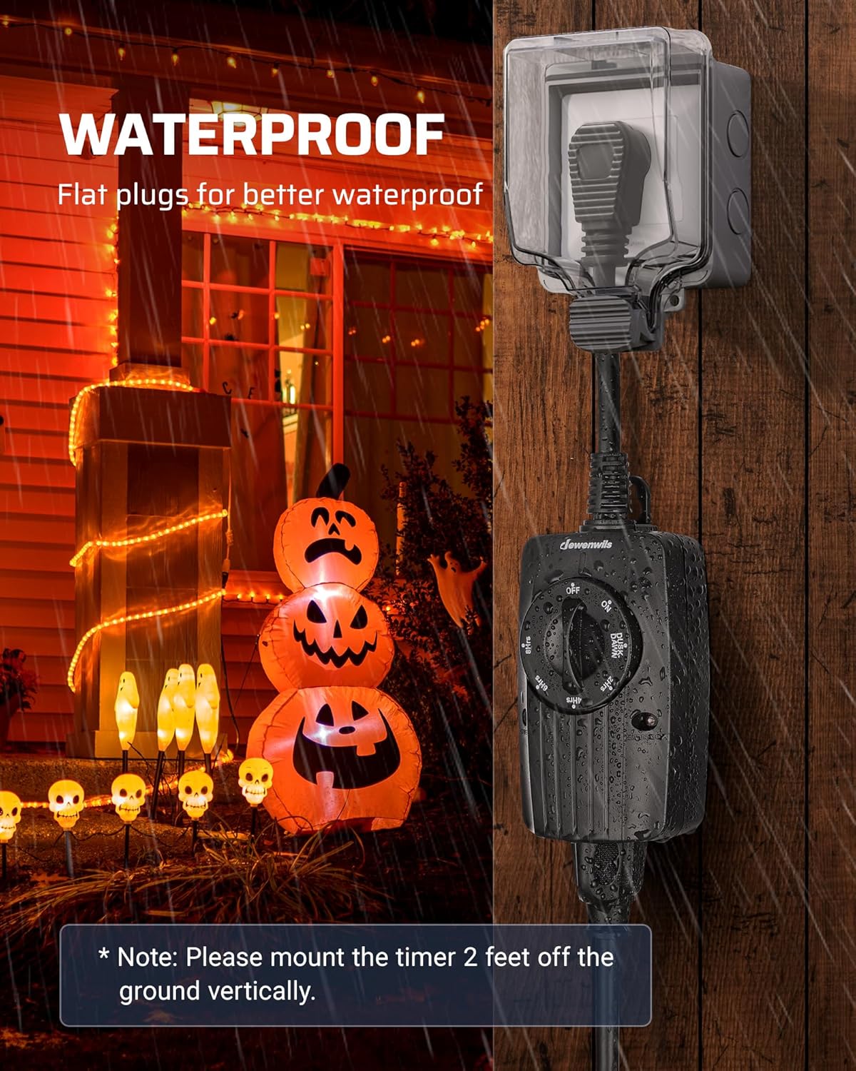 DEWENWILS Outdoor Light Timer Dusk to Dawn, Weatherproof, Plug in Timer for Garden Christmas String Light, 10A, UL Listed, 2 Pack