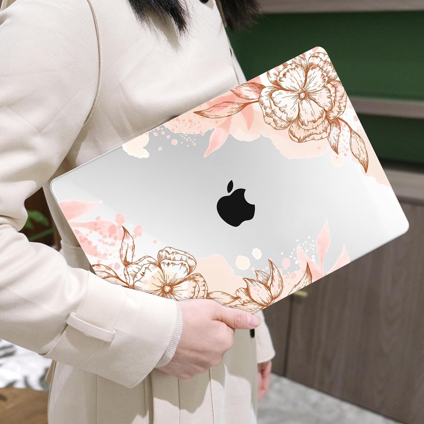 MEEgoodo for MacBook Air 13.3 inch Case 2021 2020 2019 2018 A2337 M1 A2179 A1932,Clear Case for MacBook Air M1, Laptop Shell with Keyboard Webcam Cover & Trackpad Film & Type C Adapter,Floral Elements